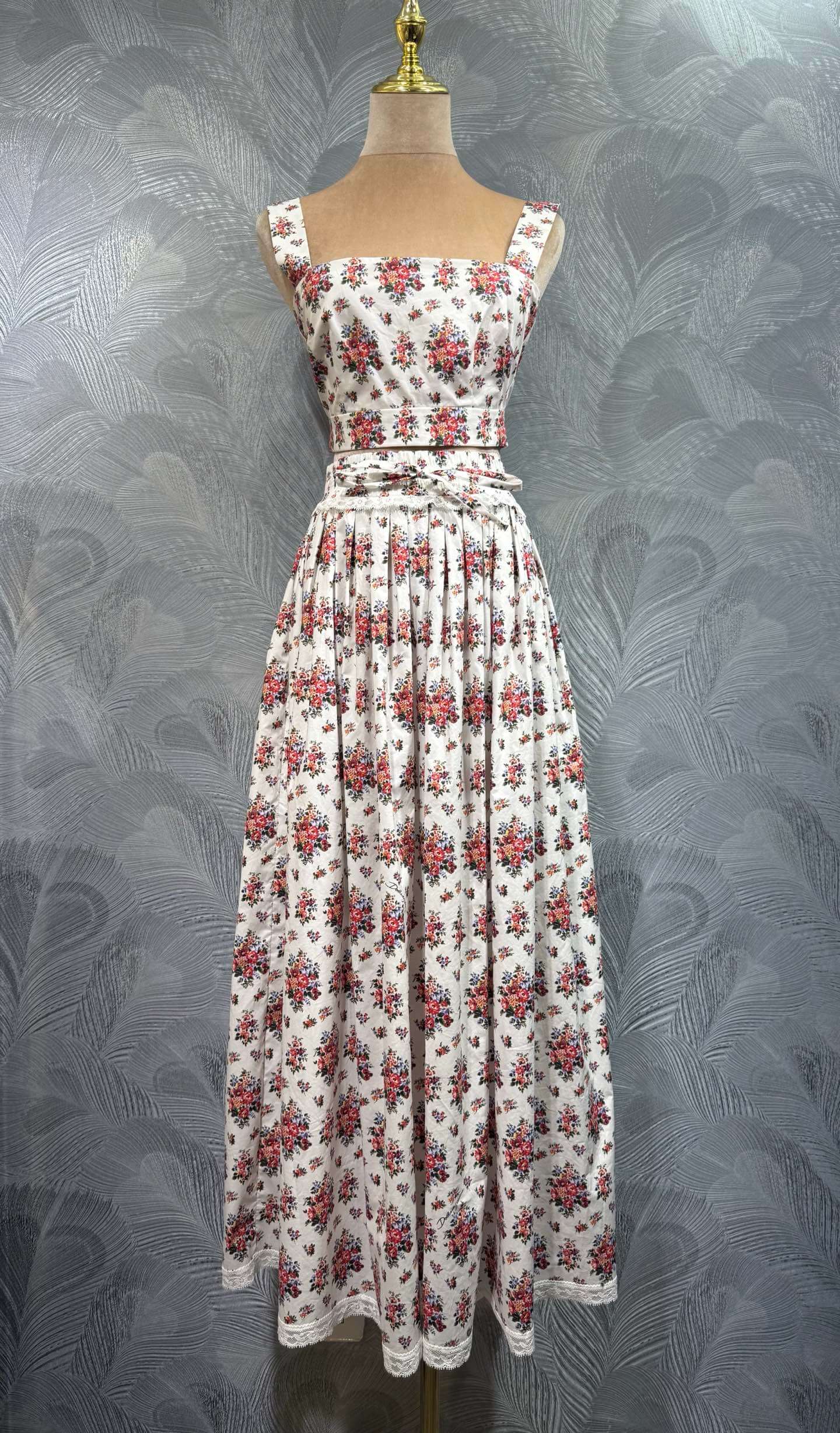Dolce & Gabbana Floral Print Crop Top and Maxi Skirt Two-Piece Set