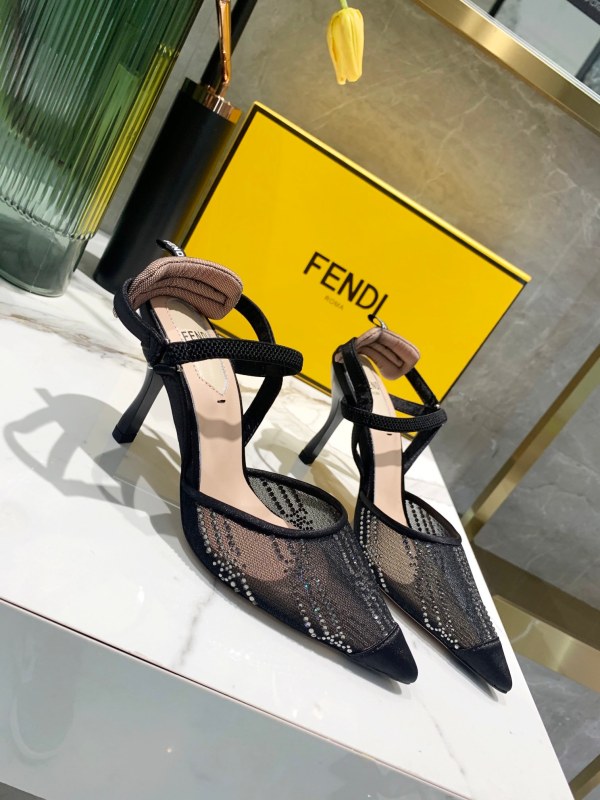 Fendi Black Crystal Mesh Colibrì Slingback Pumps