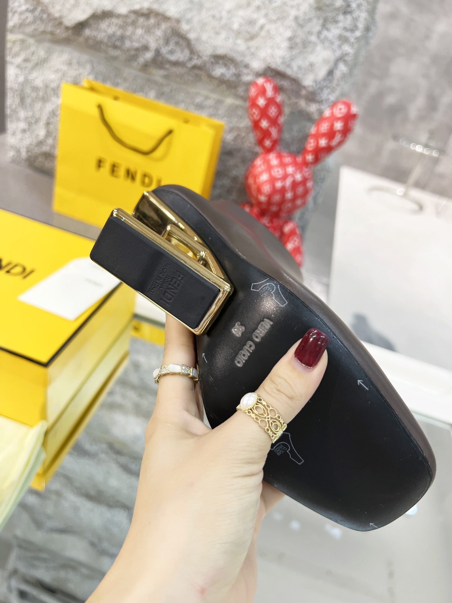 Fendi Brown Leather Ankle Boots with Gold FF Heel - Image 2