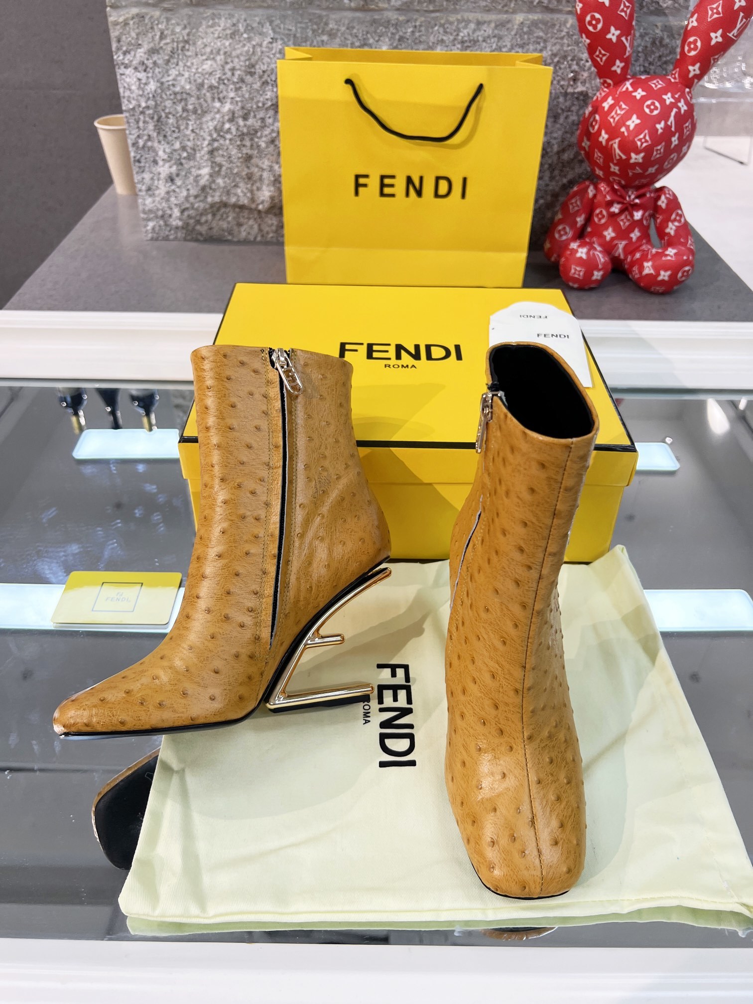 Fendi First Ankle Brown Leather Debris Boots