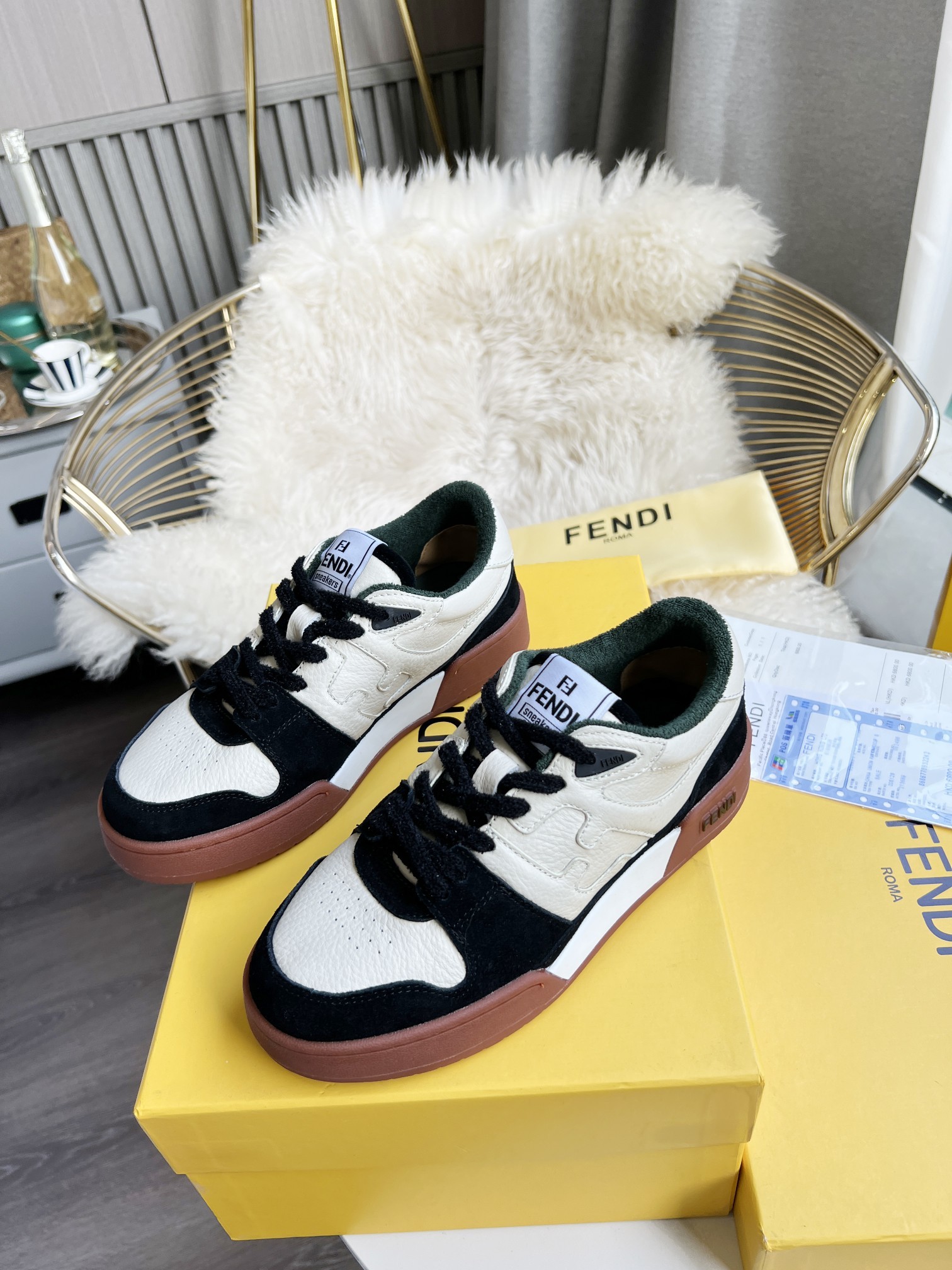Fendi Match Black, Cream and Brown Trainers
