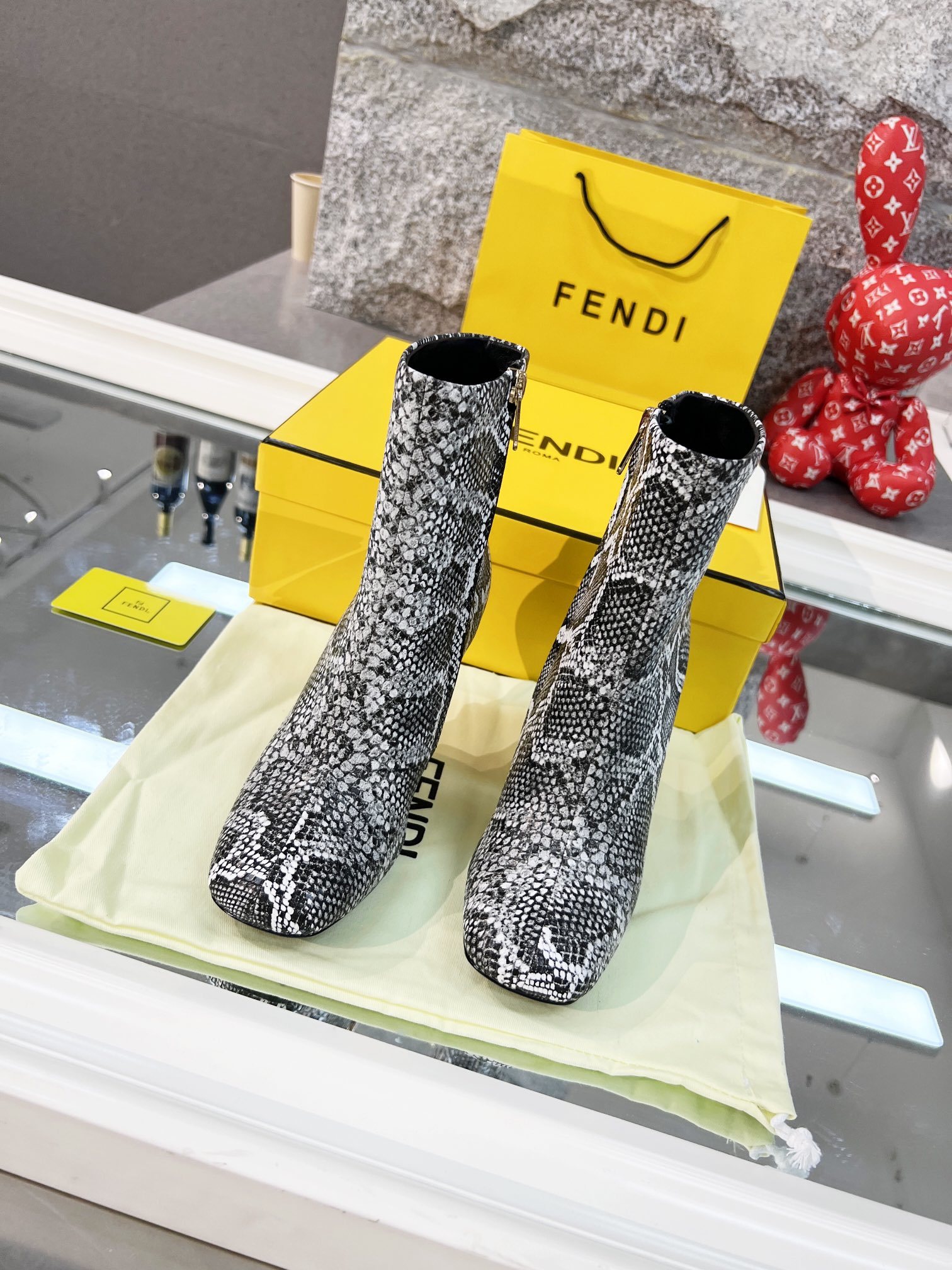 Fendi Snake-Print Gold-Tone Heel Ankle Boots - Image 8