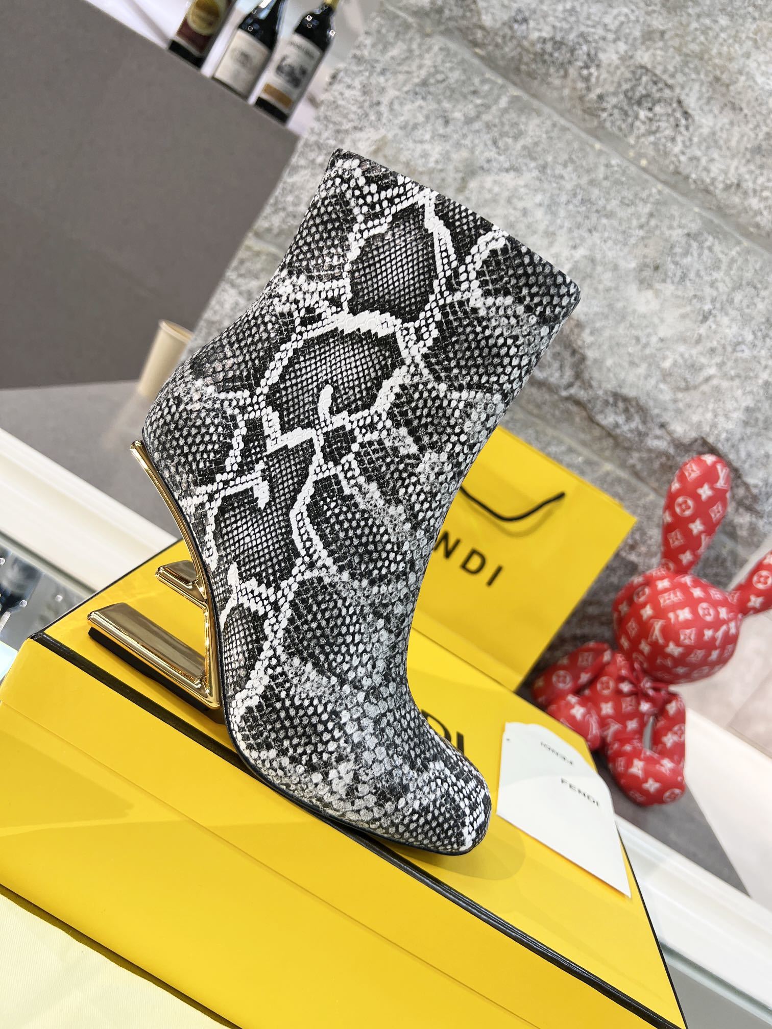 Fendi Snake-Print Gold-Tone Heel Ankle Boots - Image 6