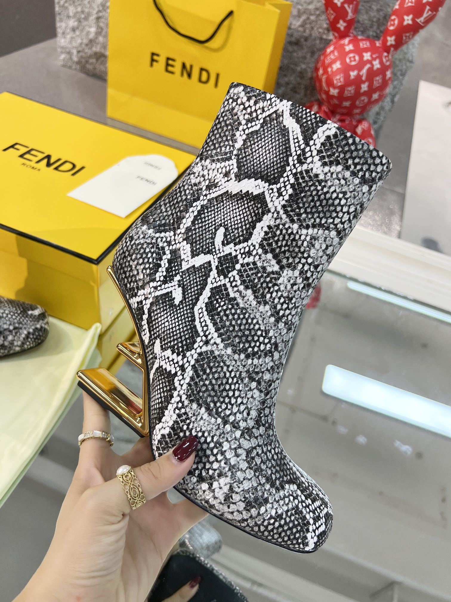 Fendi Snake-Print Gold-Tone Heel Ankle Boots - Image 5