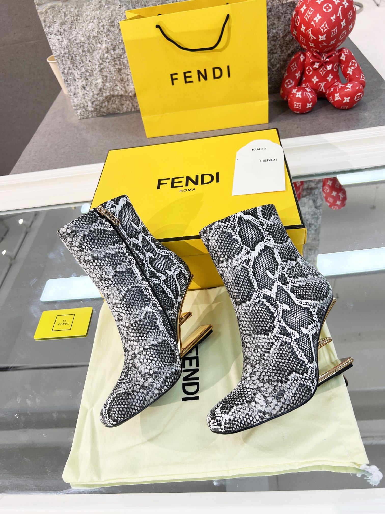 Fendi Snake-Print Gold-Tone Heel Ankle Boots - Image 4