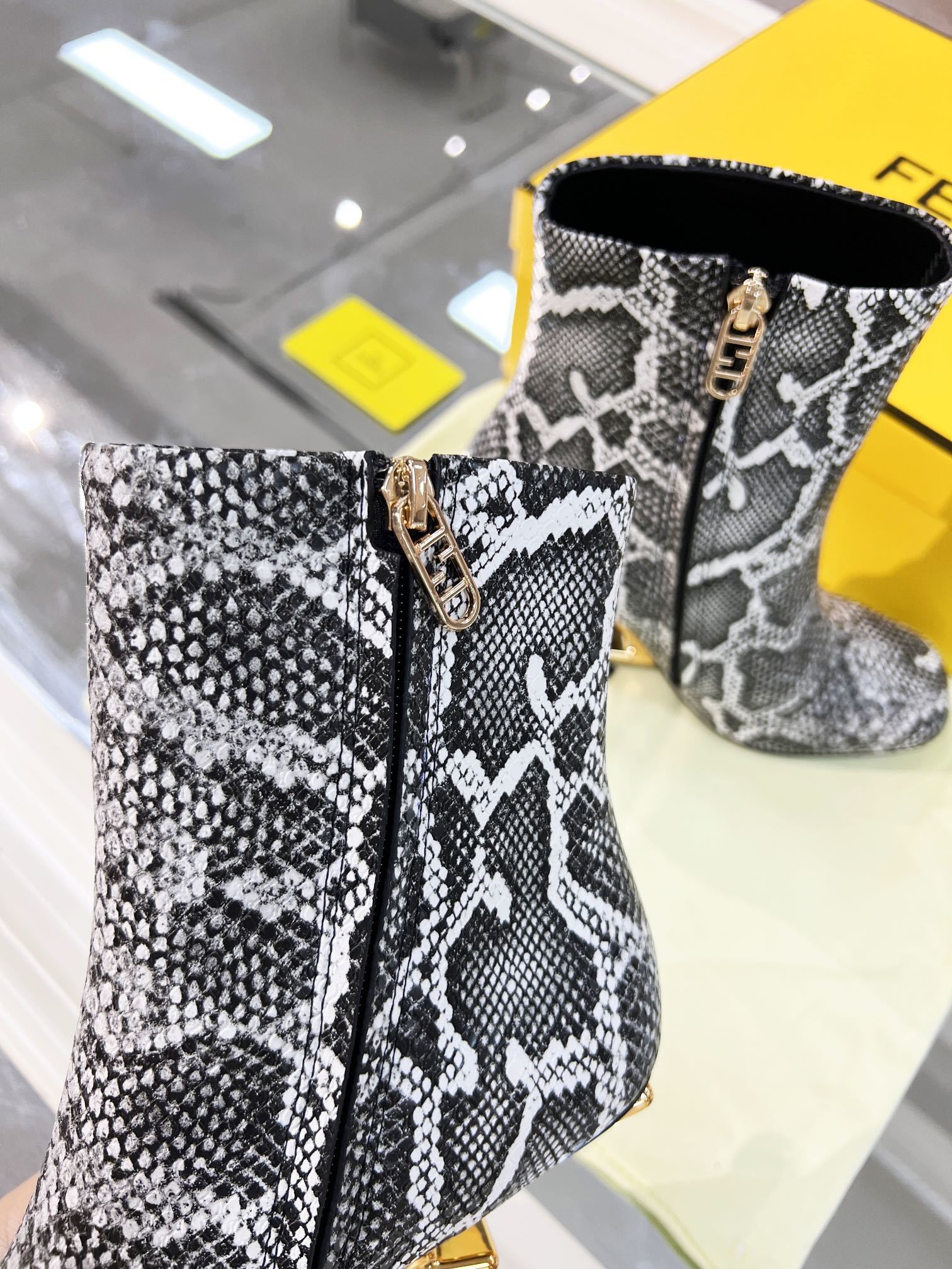 Fendi Snake-Print Gold-Tone Heel Ankle Boots - Image 2