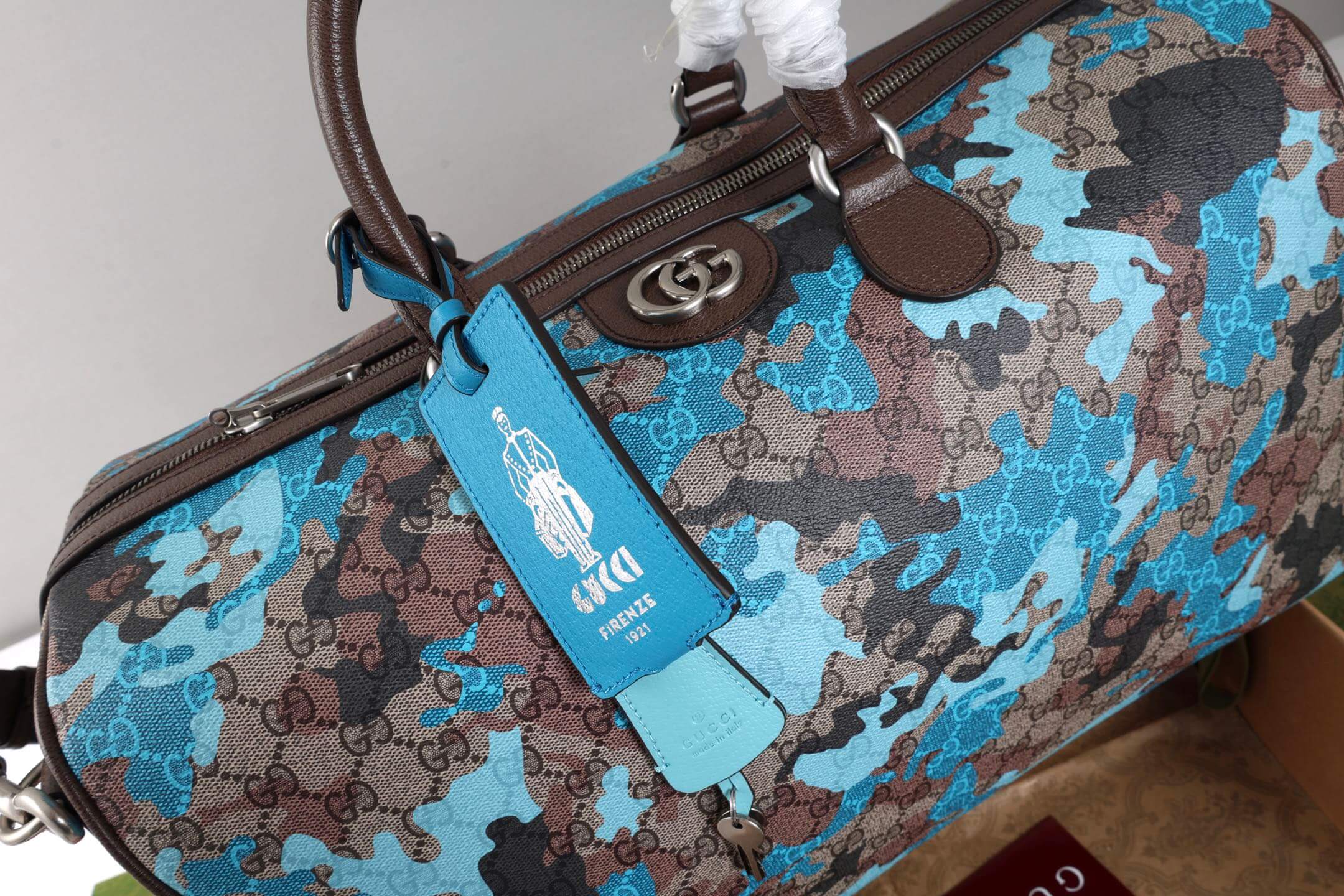 Gucci Blue Marbled GG Print Holdall Travel Bag - Image 2