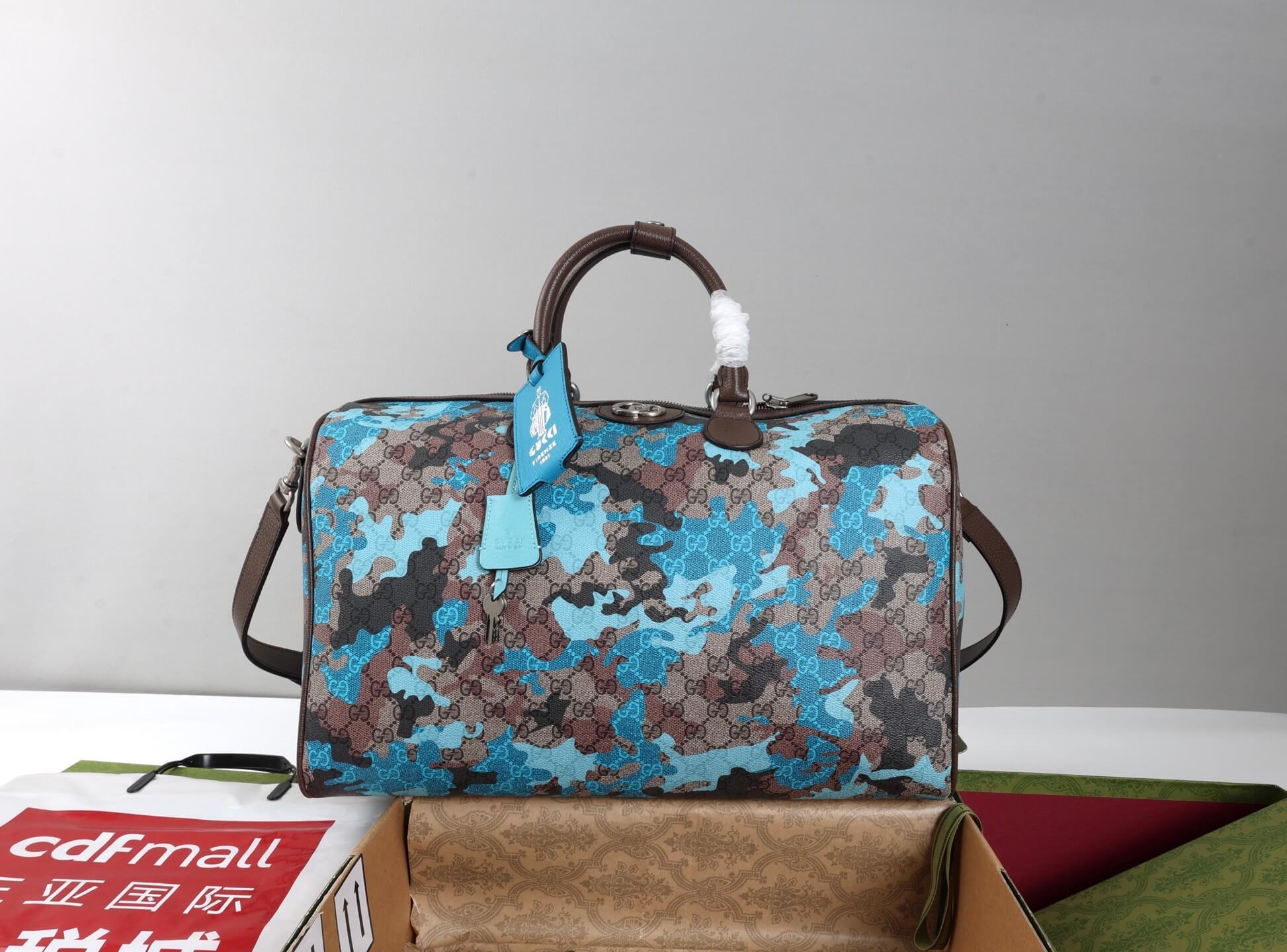 Gucci Blue Marbled GG Print Holdall Travel Bag