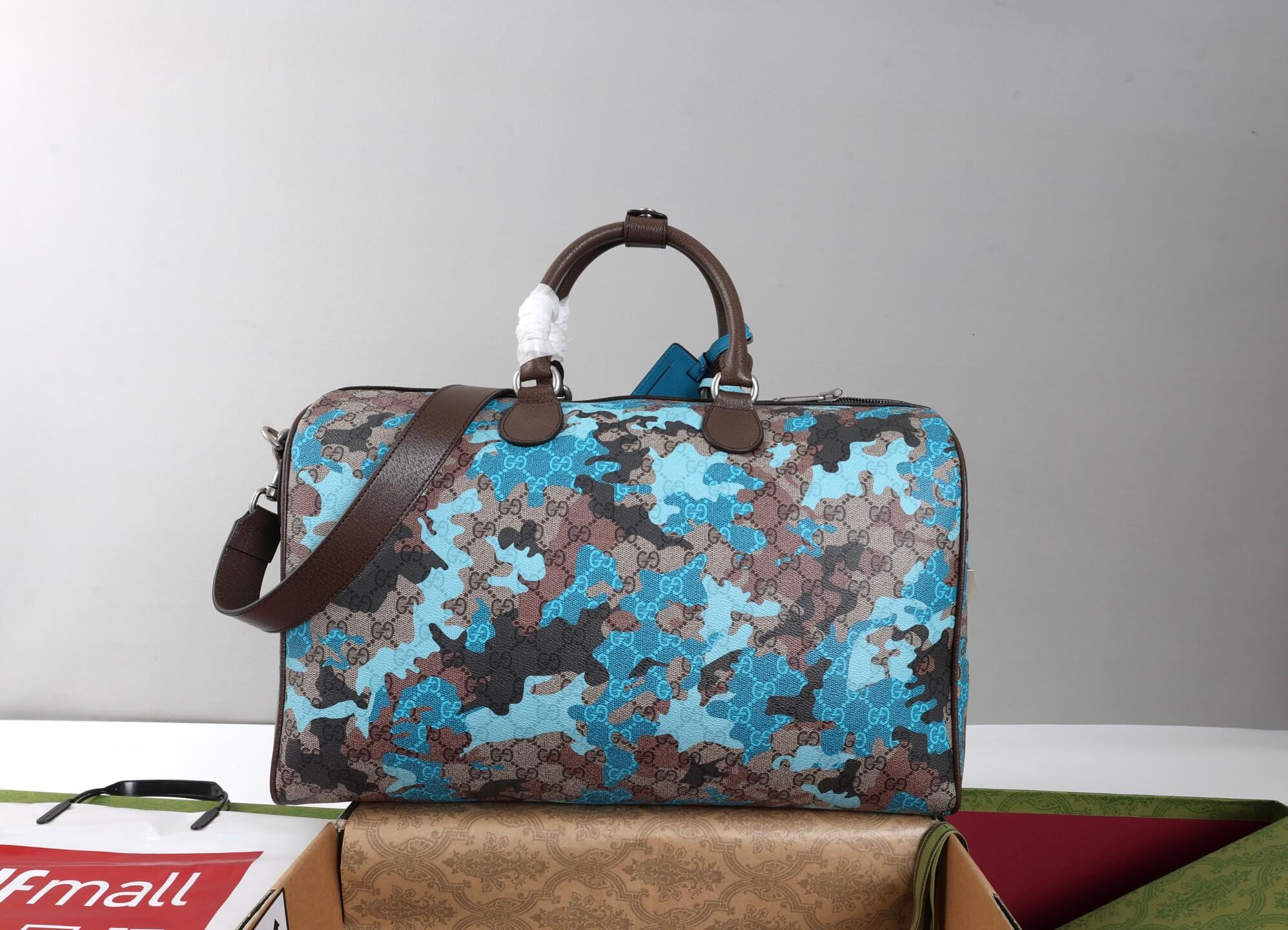 Gucci Blue Marbled GG Print Holdall Travel Bag - Image 3