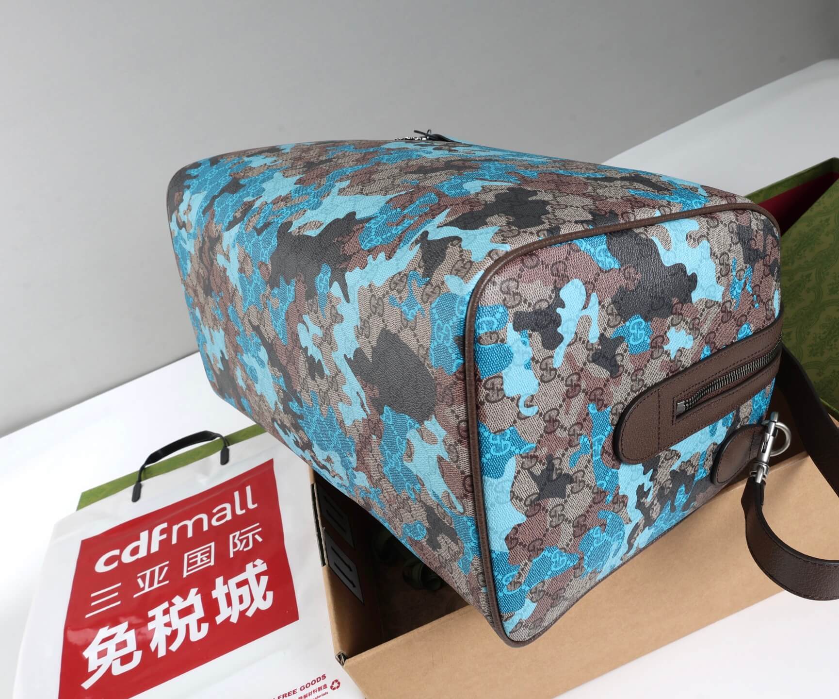 Gucci Blue Marbled GG Print Holdall Travel Bag - Image 5