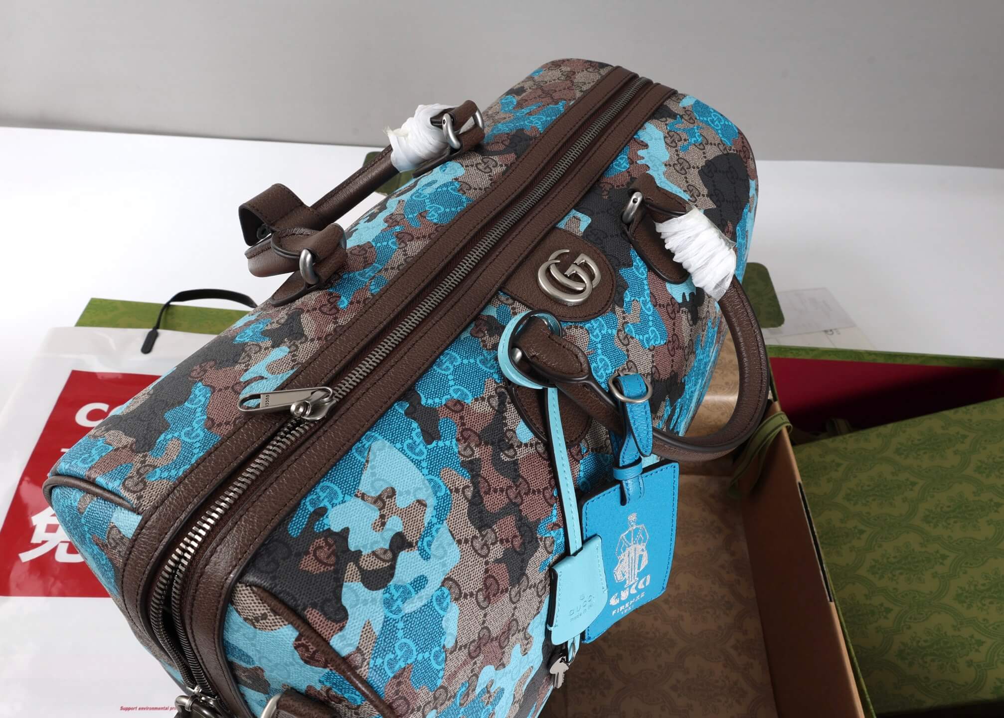 Gucci Blue Marbled GG Print Holdall Travel Bag - Image 8