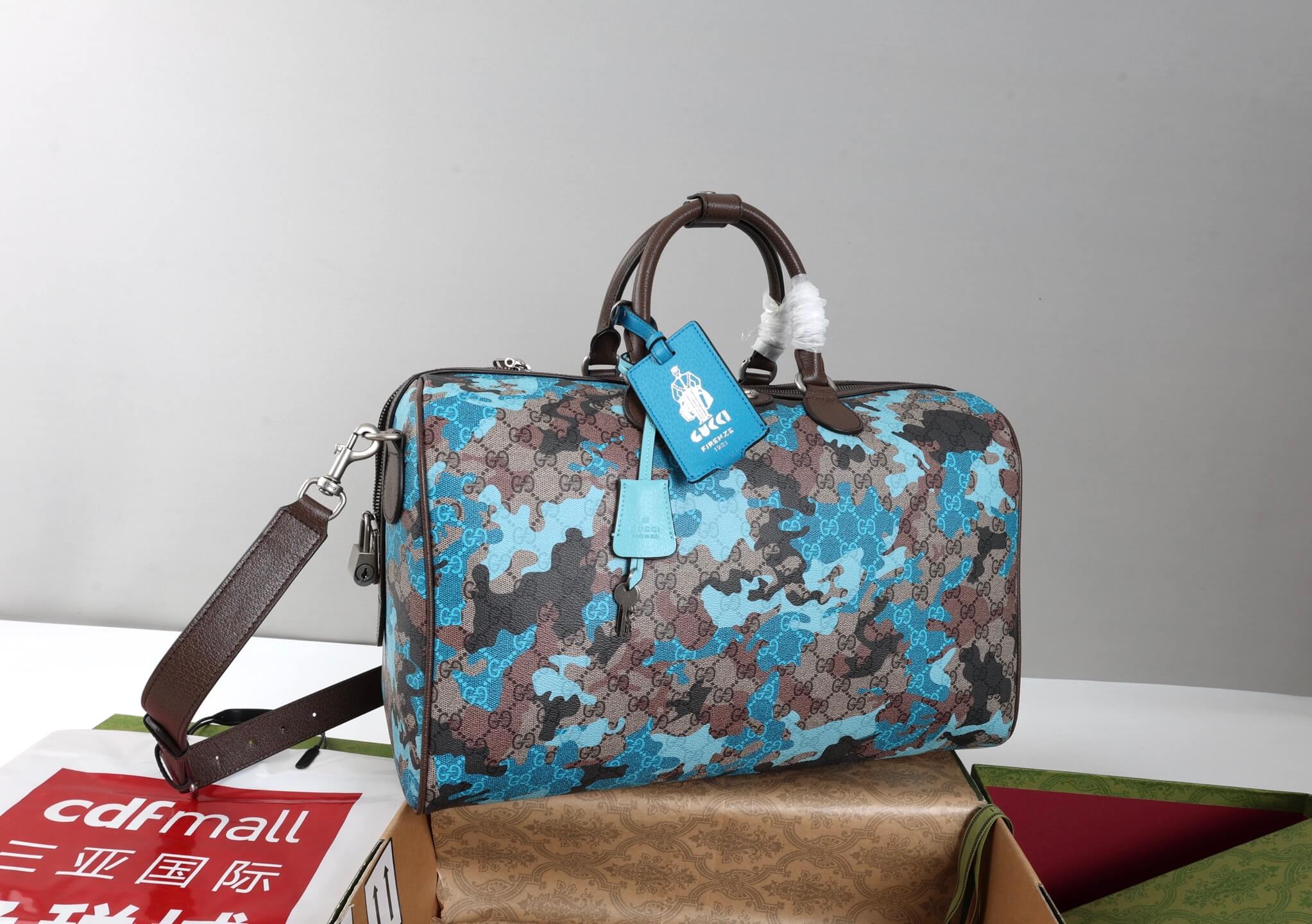 Gucci Blue Marbled GG Print Holdall Travel Bag - Image 9