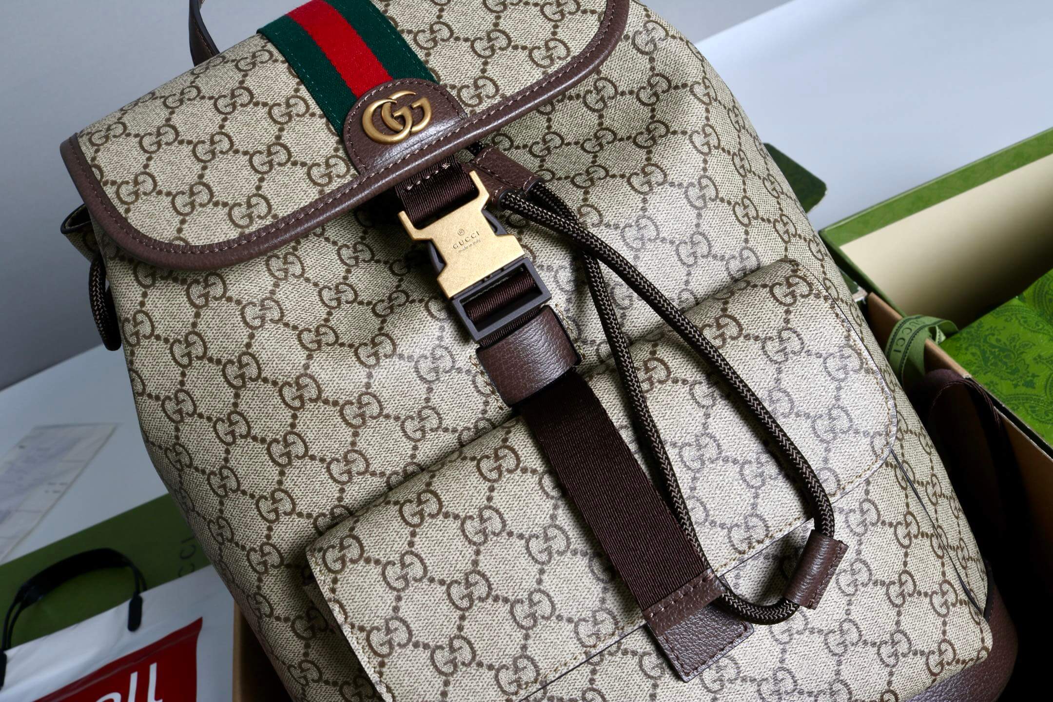Gucci Ophidia GG Supreme Medium Backpack with Web Detail - Image 4