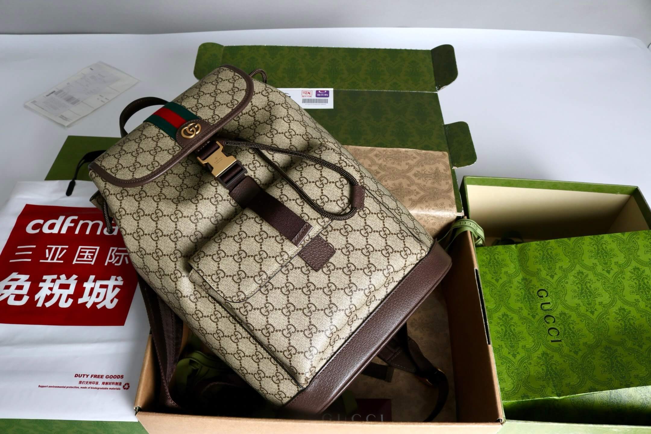 Gucci Ophidia GG Supreme Medium Backpack with Web Detail - Image 7
