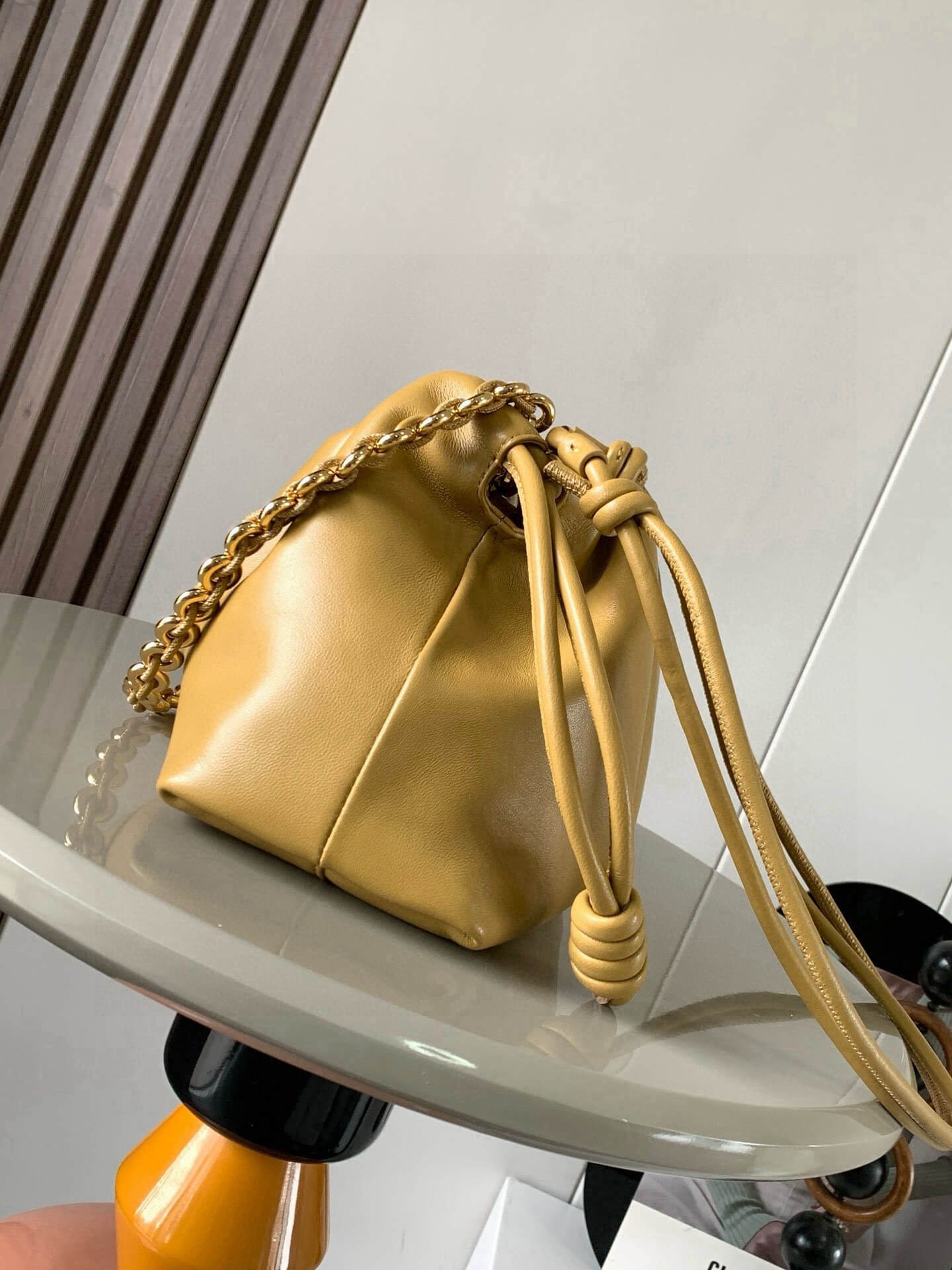 Loewe Flamenco Purse Leather Clutch Bag with Donut Chain (Ochre Mustard Yellow) - Image 3