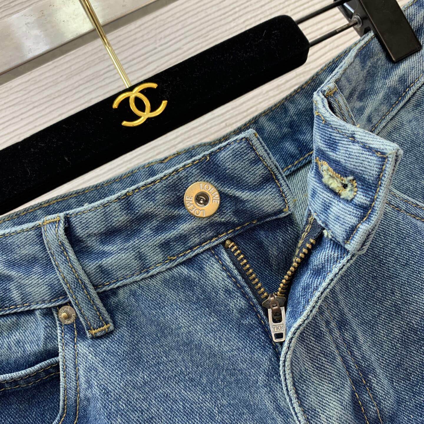 Loewe High-Waisted Mid-Wash Blue Denim Shorts - Image 4