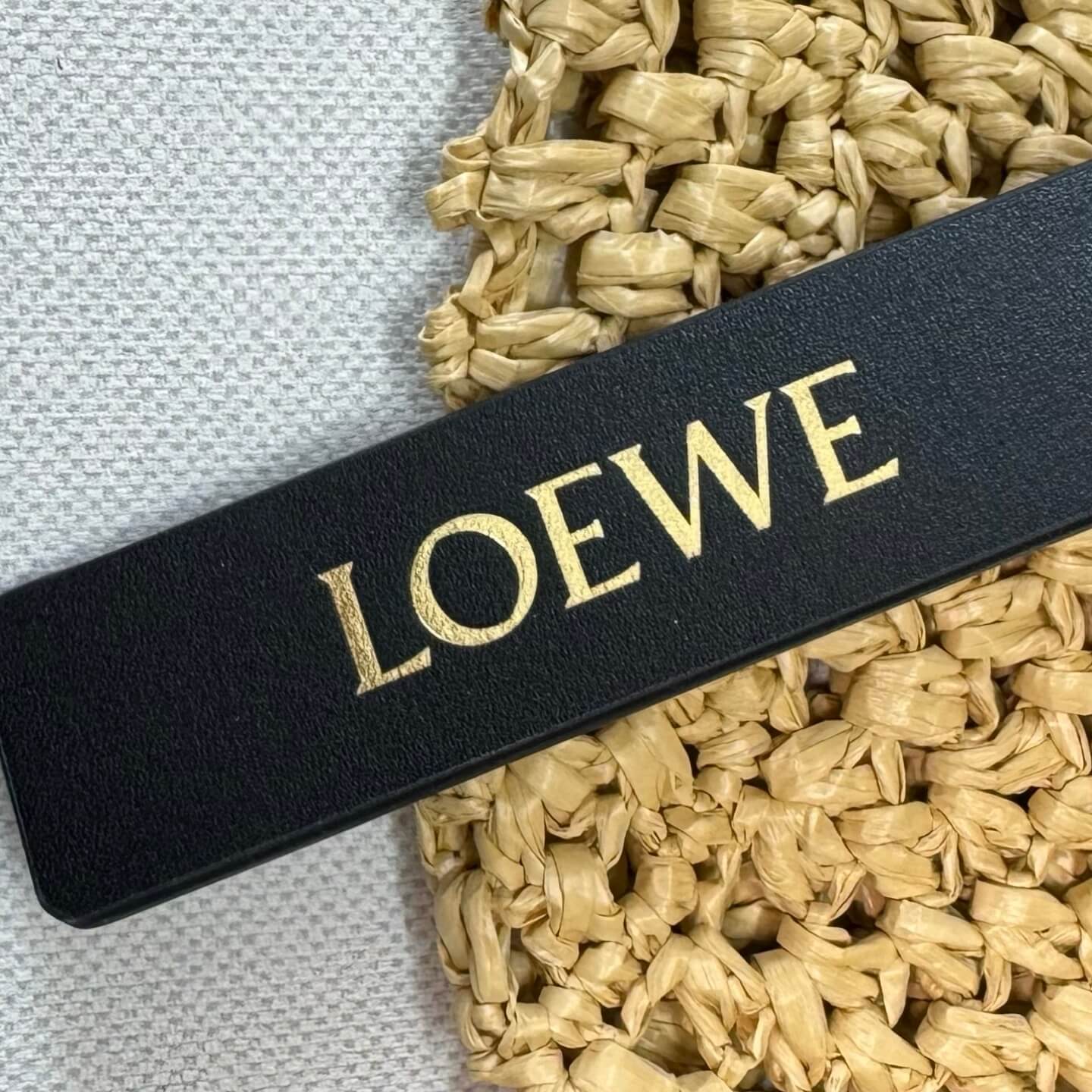 Loewe Punch Hole Hobo Bag in Handwoven Raffia with Black Calfskin Trim - Image 6