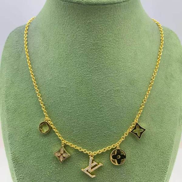 Louis Vuitton LV Gram Icon Motif Rhinestone Gold Silver Necklace