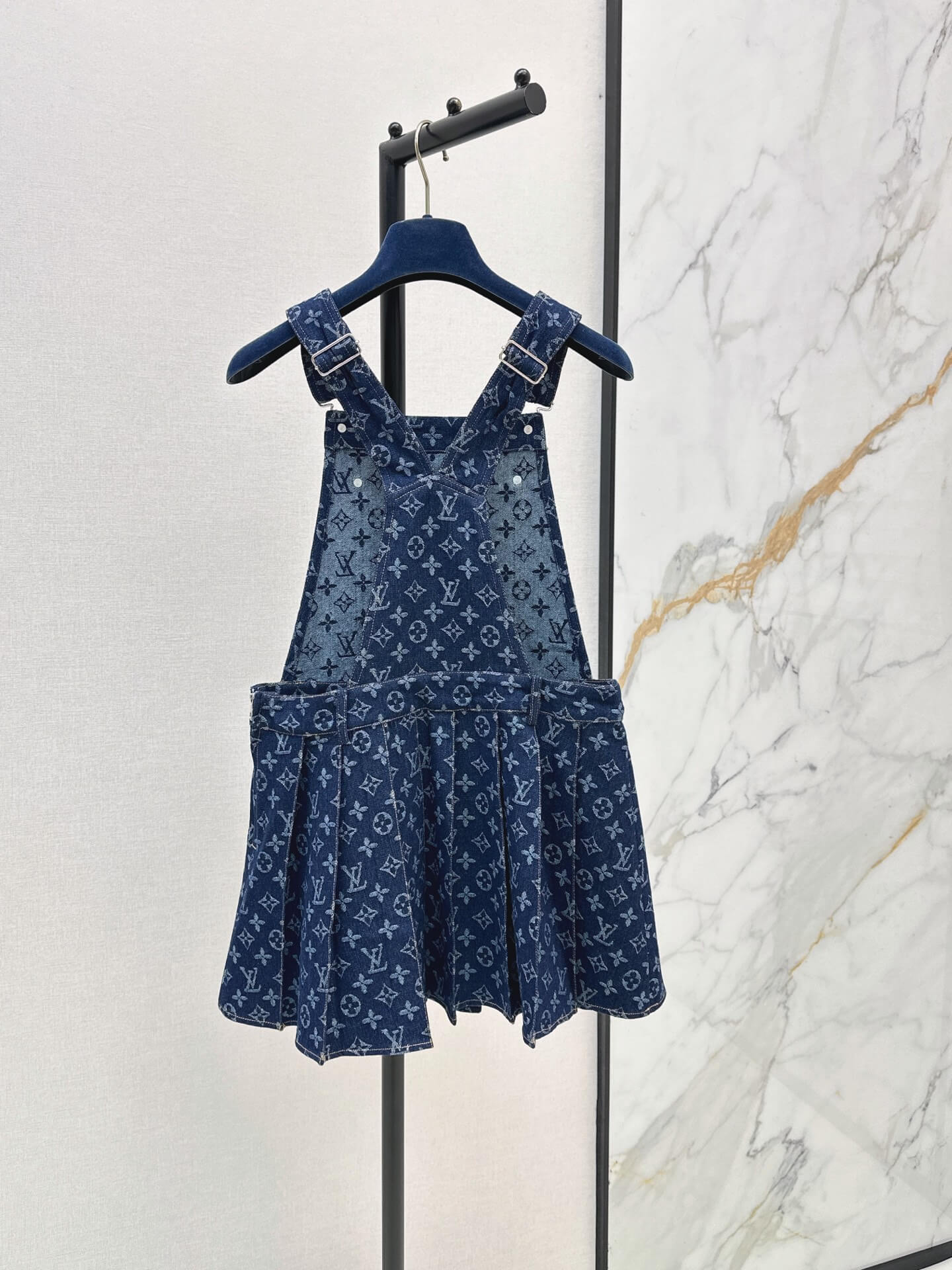 Louis Vuitton Monogram Denim Pleated Pinafore Overall Dress - Image 2