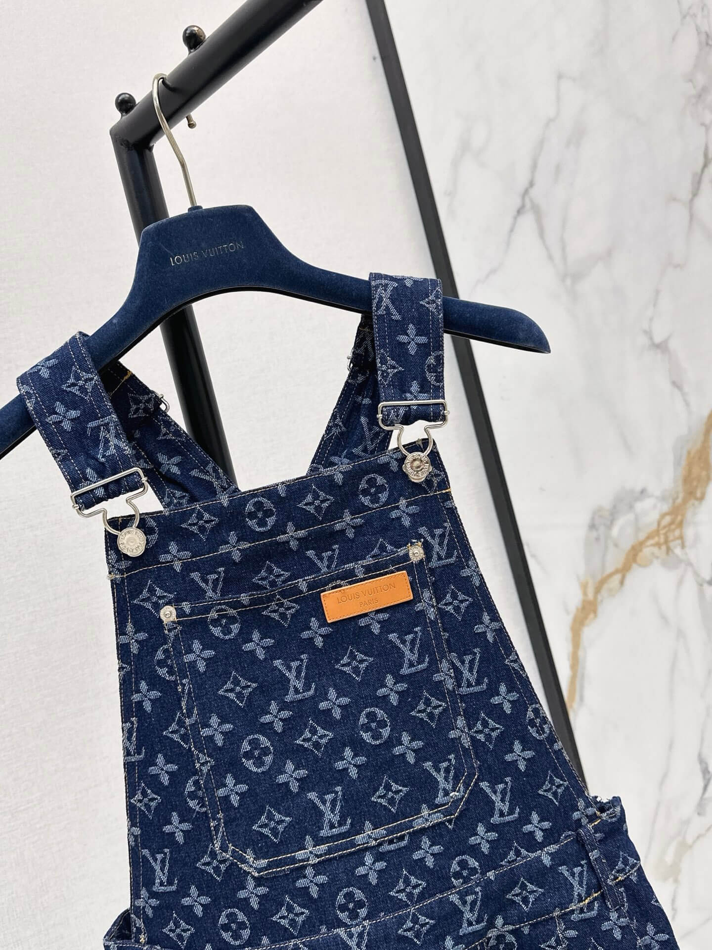 Louis Vuitton Monogram Denim Pleated Pinafore Overall Dress - Image 7