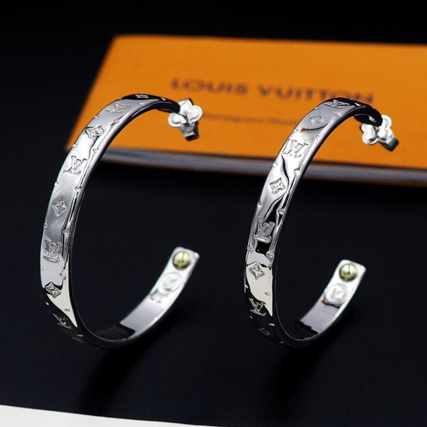 Louis Vuitton Monogram Engraved Silver-Tone Large Hoop Earrings