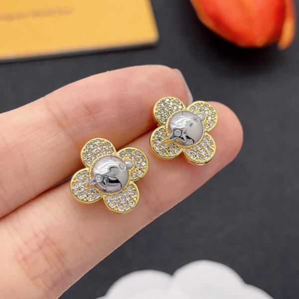 Louis Vuitton Monogram Flower Crystal Gold-Tone Stud Earrings.