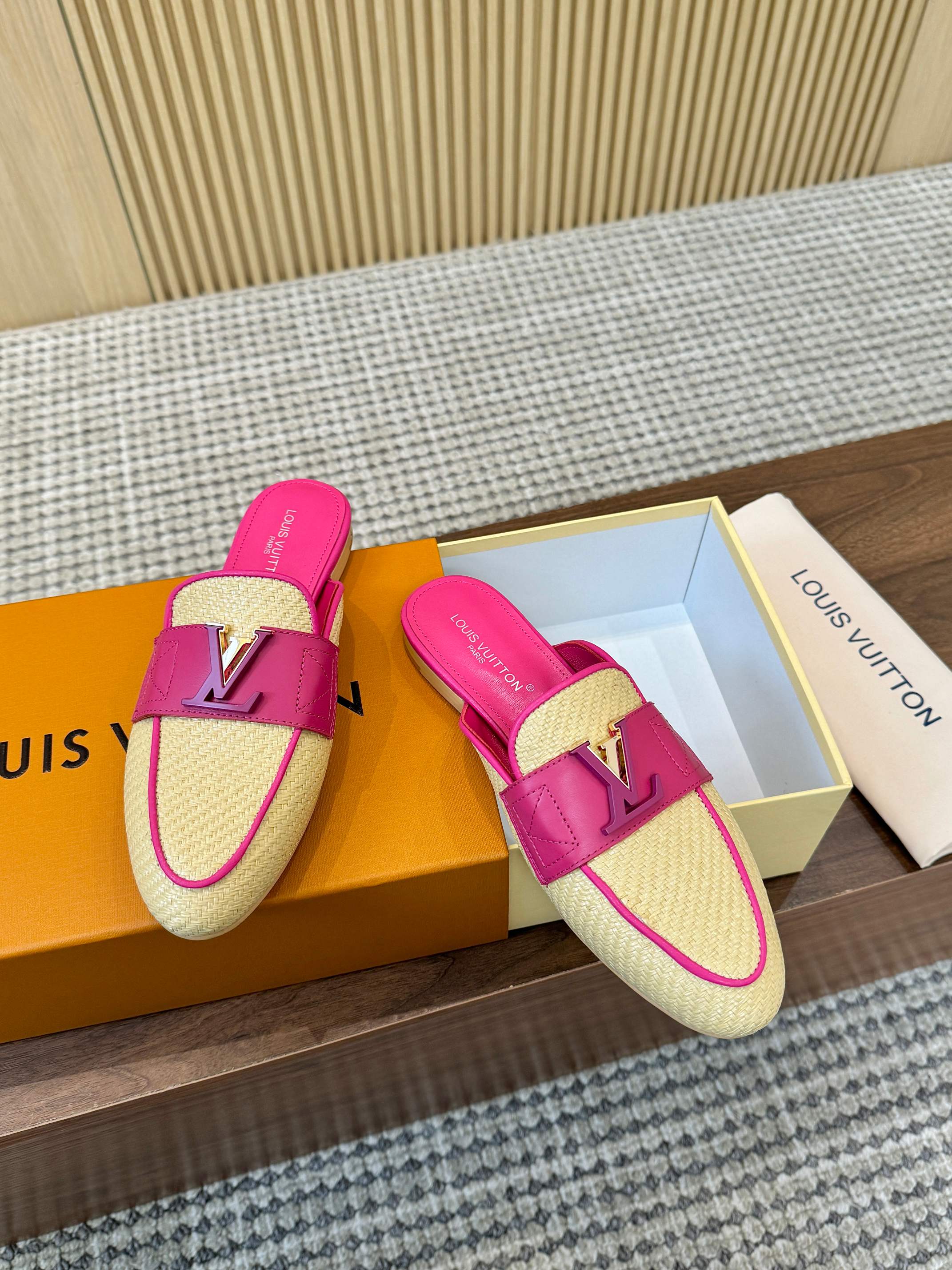 Louis Vuitton Pink and Beige Mare Open Back Loafers - Image 2