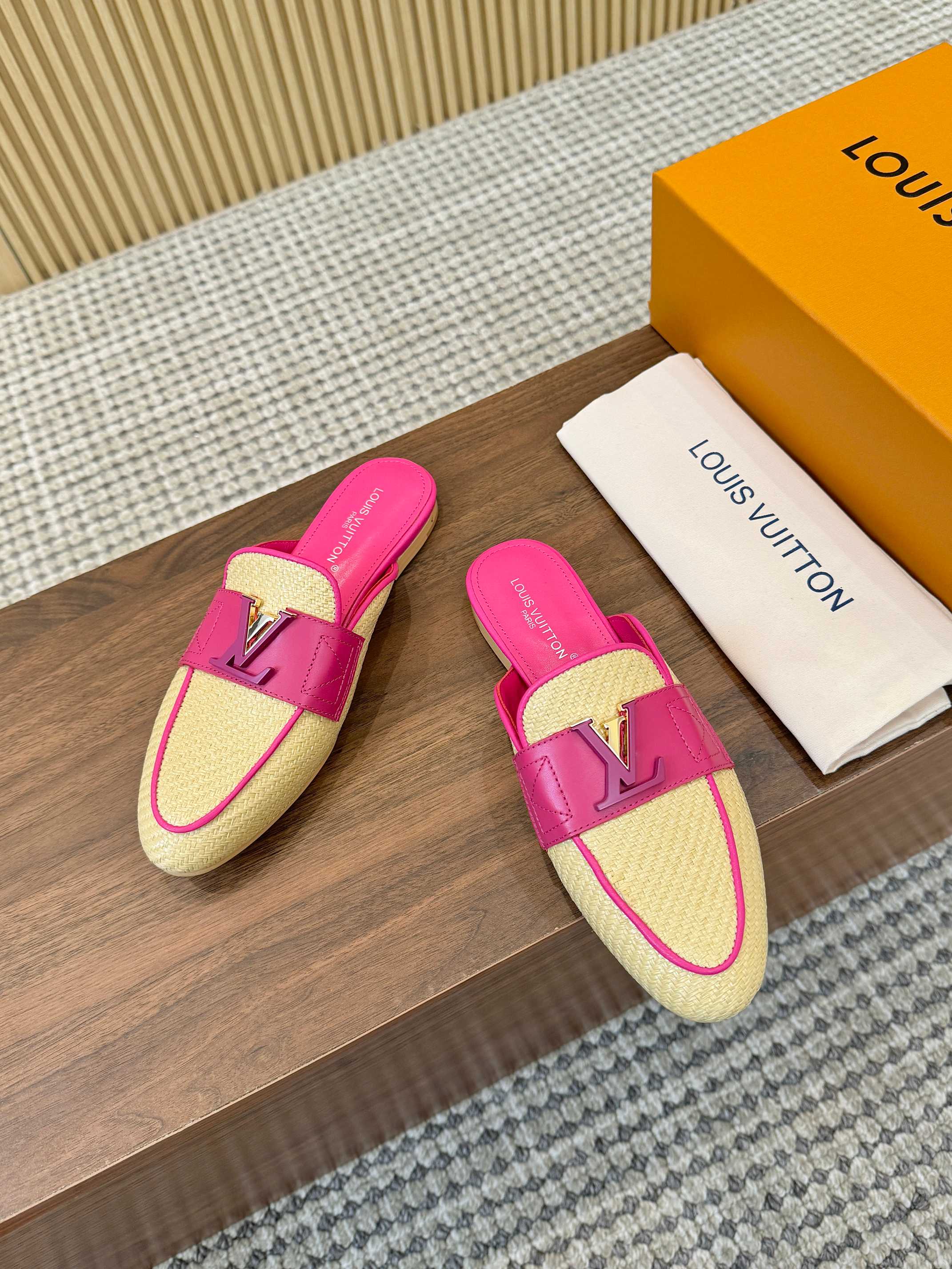 Louis Vuitton Pink and Beige Mare Open Back Loafers - Image 4