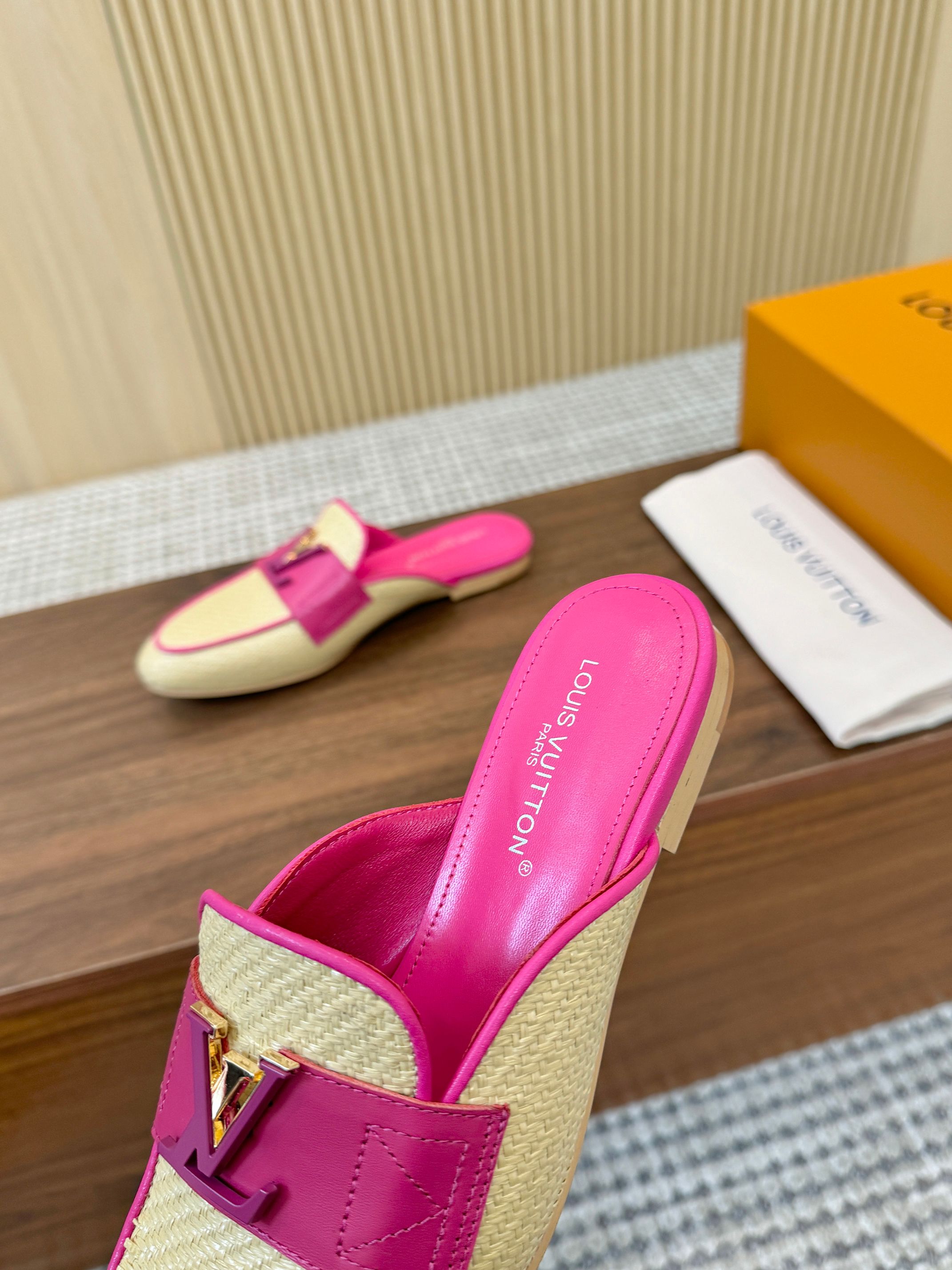 Louis Vuitton Pink and Beige Mare Open Back Loafers - Image 6