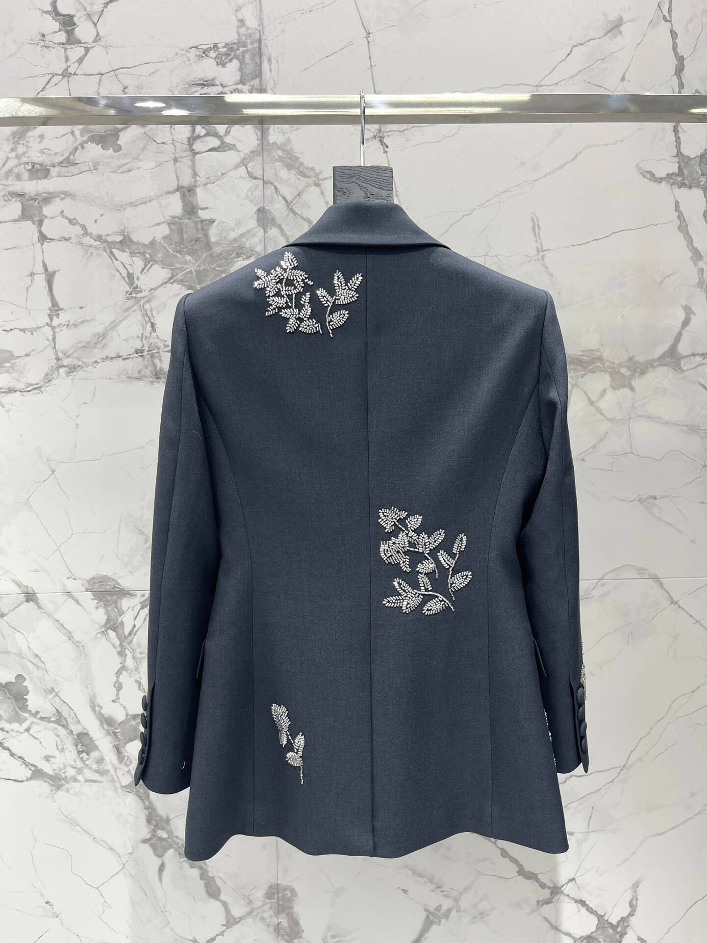 Saint Laurent Bead-Embellished Floral Motif Wool Blazer Jacket. - Image 8