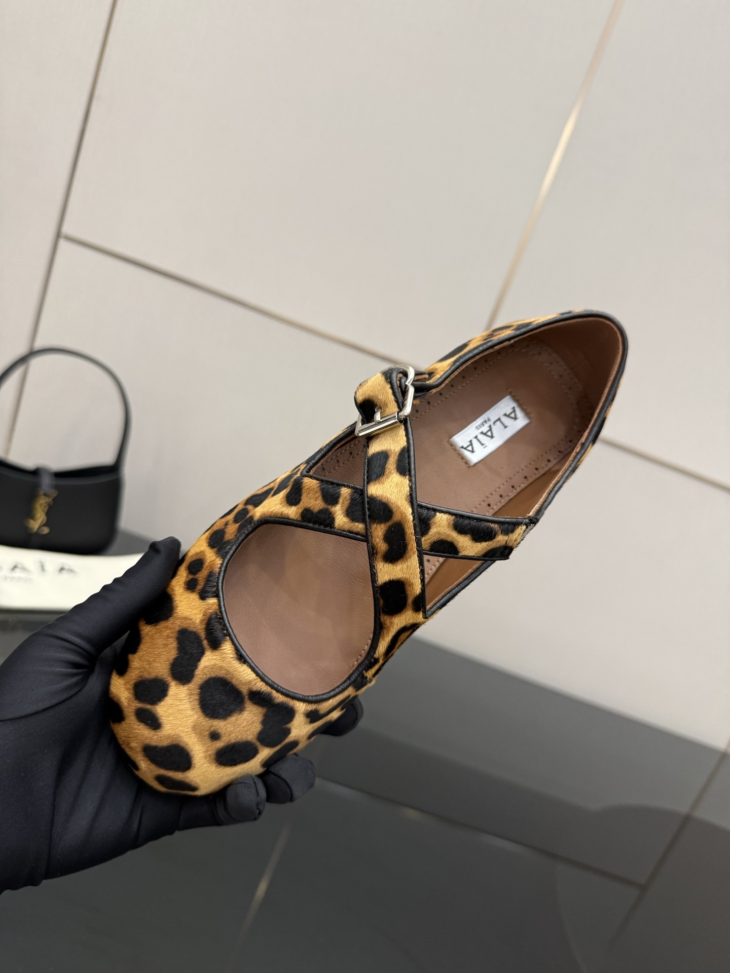 Alaïa Leopard Haircalf Criss Cross Buckled Ballet Flats - Image 3