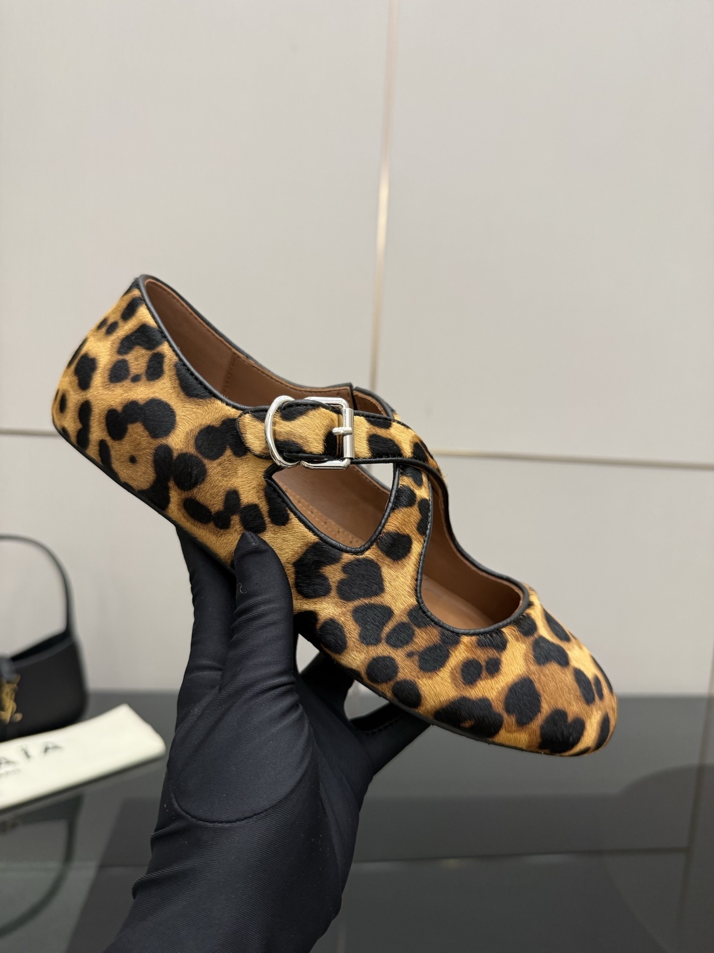 Alaïa Leopard Haircalf Criss Cross Buckled Ballet Flats - Image 4