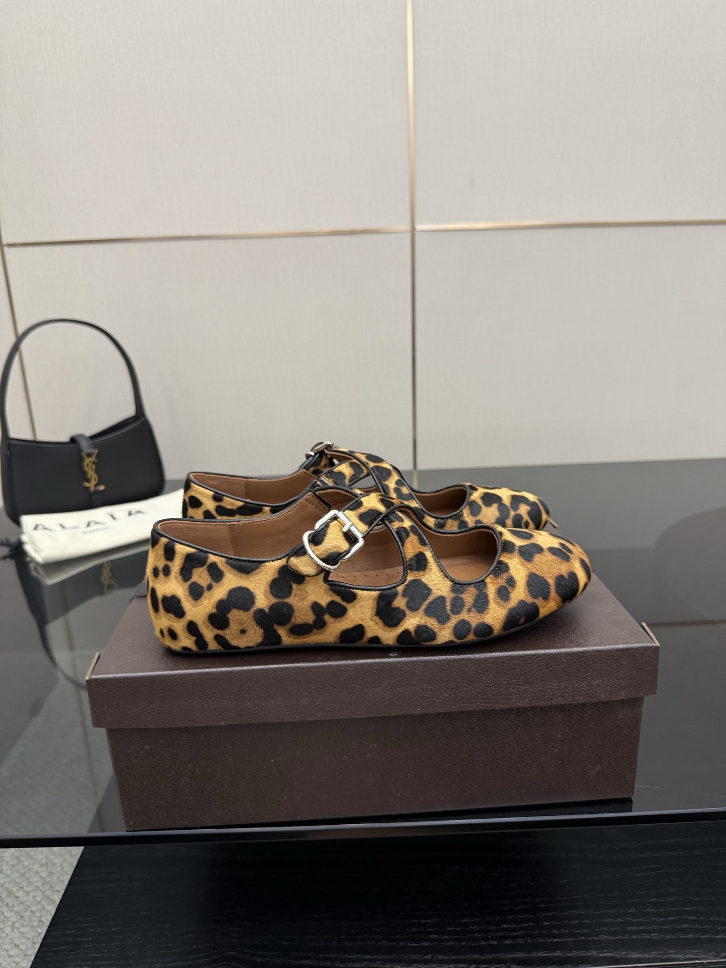 Alaïa Leopard Haircalf Criss Cross Buckled Ballet Flats - Image 5