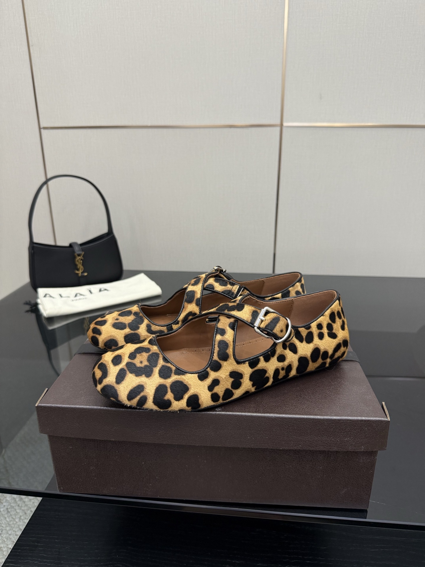 Alaïa Leopard Haircalf Criss Cross Buckled Ballet Flats - Image 8