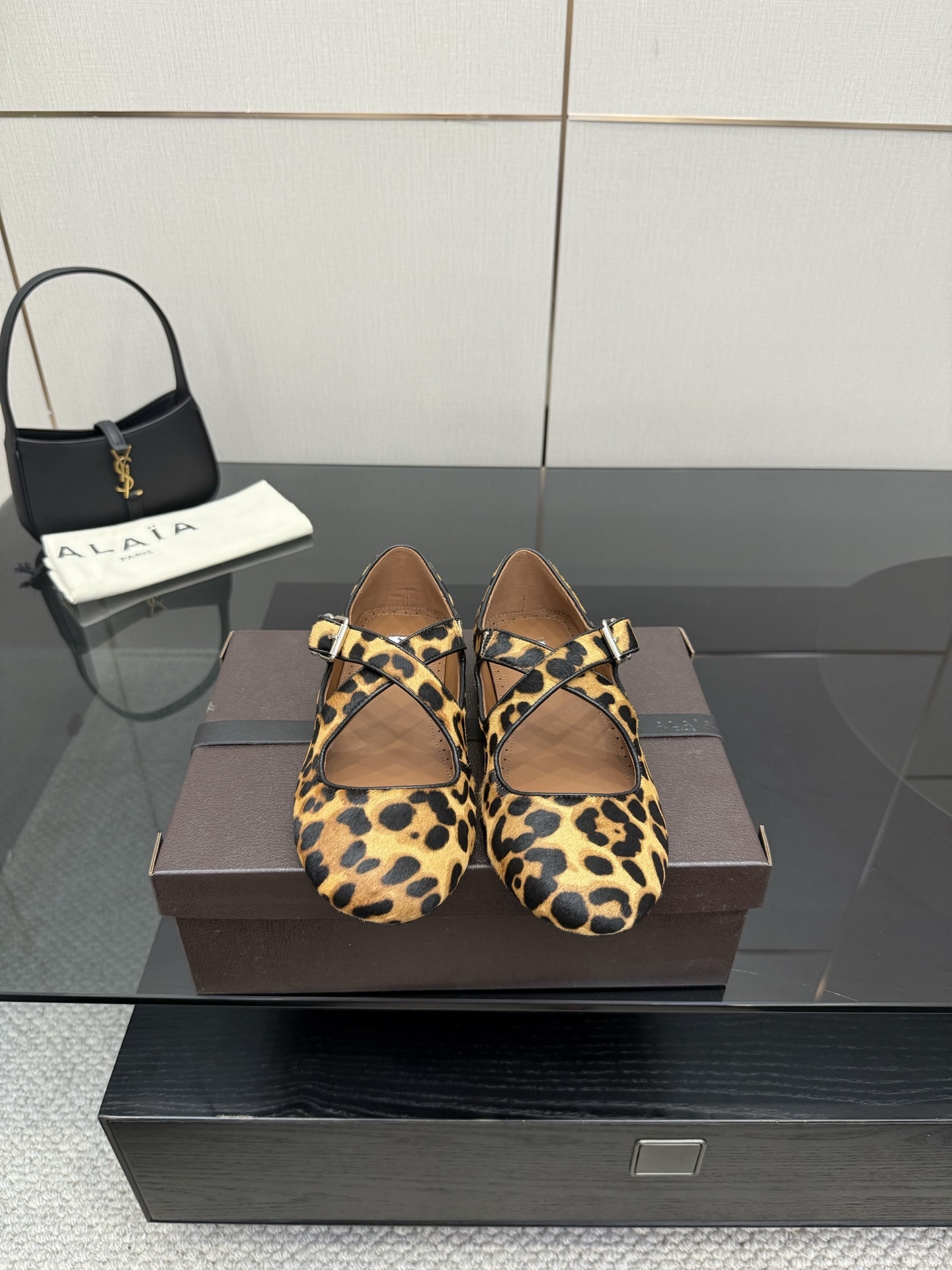 Alaïa Leopard Haircalf Criss Cross Buckled Ballet Flats - Image 9