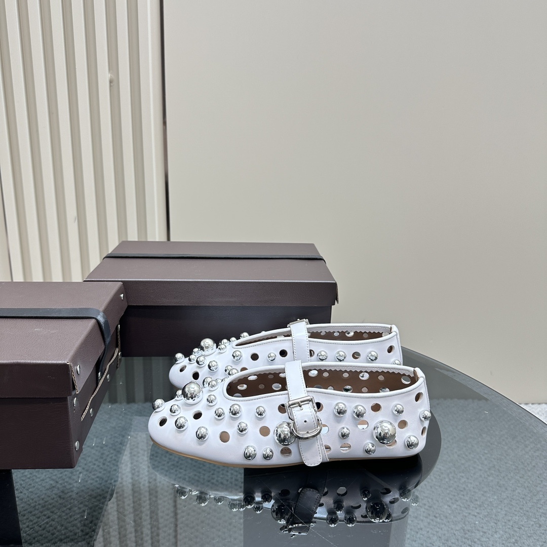 Alaïa White Vienne Mary Jane Studded Ballet Flats - Image 2