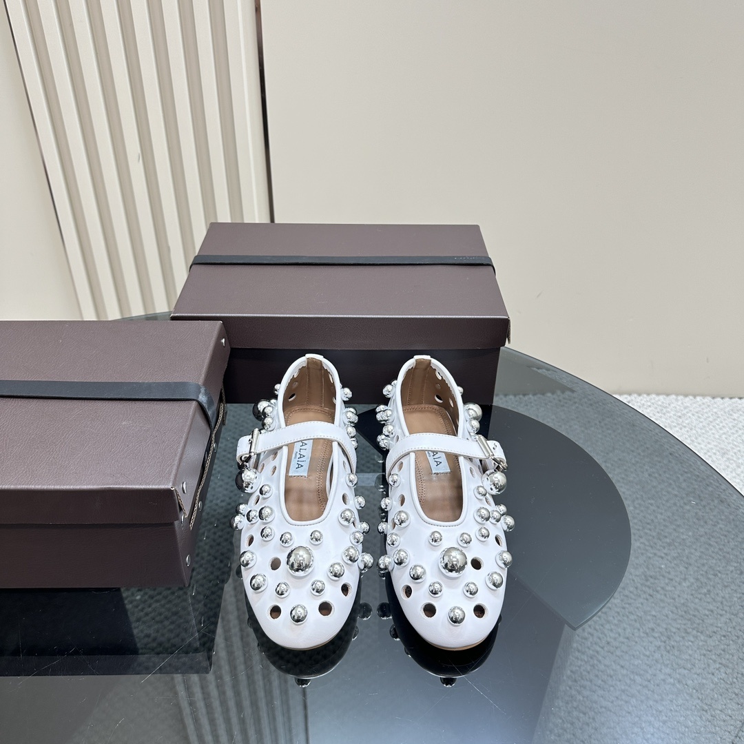 Alaïa White Vienne Mary Jane Studded Ballet Flats - Image 3