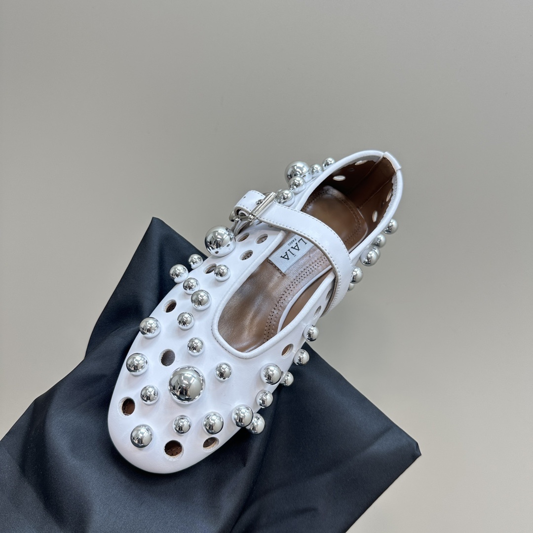 Alaïa White Vienne Mary Jane Studded Ballet Flats - Image 8