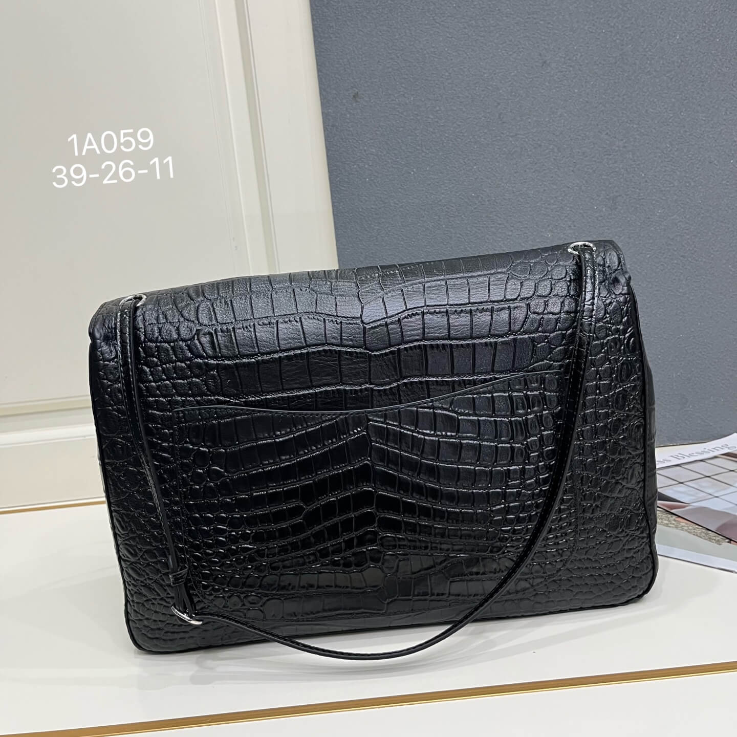 Chanel Black Crocodile-Embossed Leather Large Flap Bag with Silver Hardware - Image 2