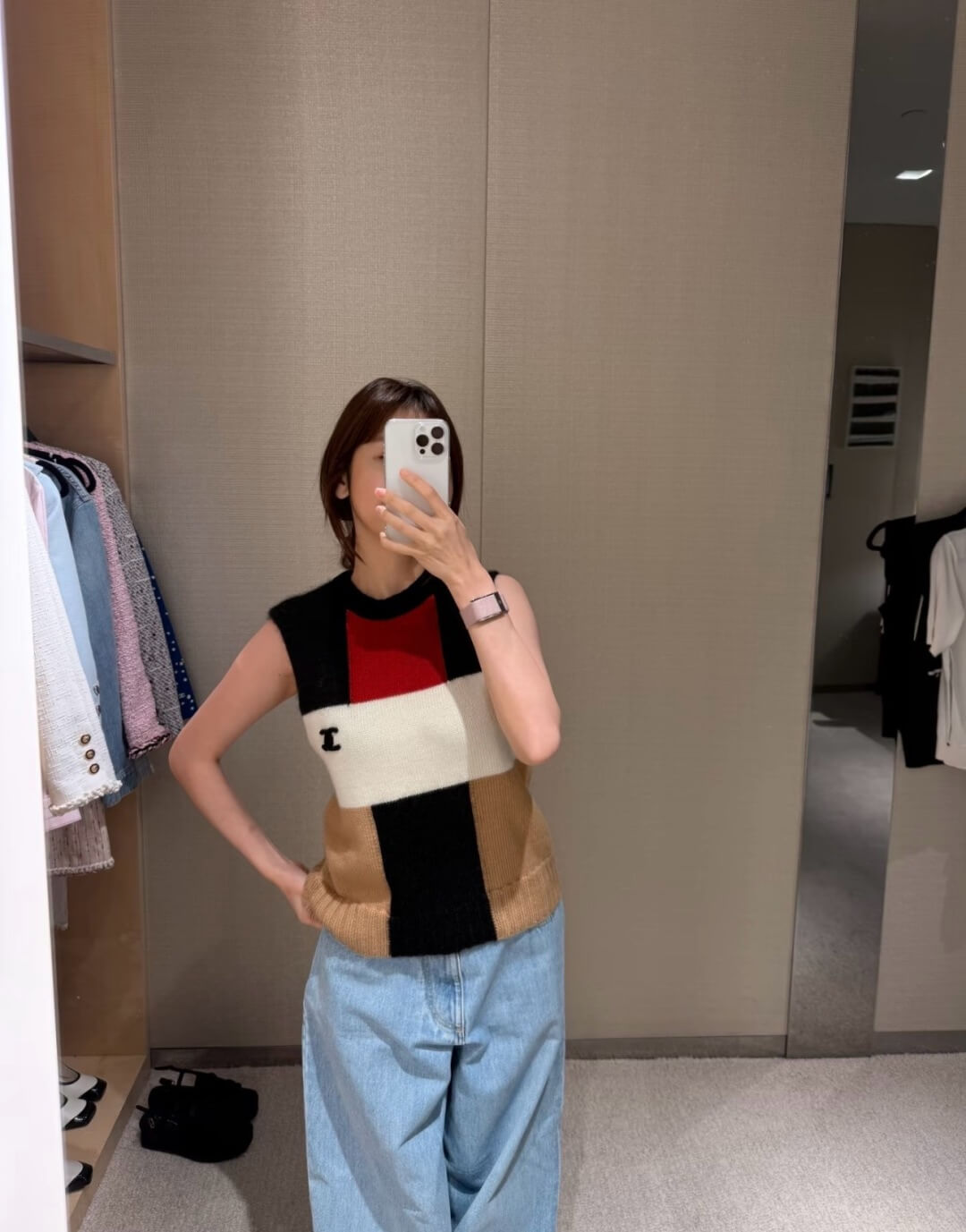 Chanel Colorblock Cashmere Blend Sleeveless Sweater Vest.