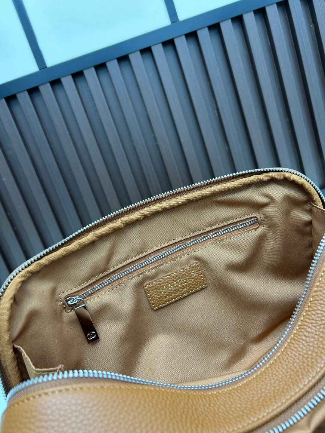 Chanel Tan Brown Caviar Leather Bowling Bag with Silver Hardware. - Image 2