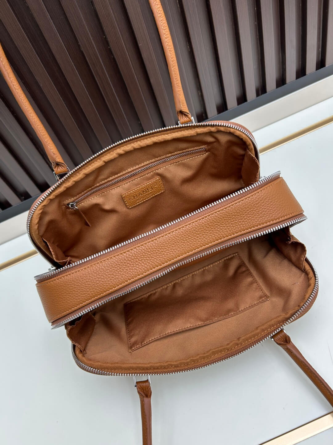 Chanel Tan Brown Caviar Leather Bowling Bag with Silver Hardware. - Image 8