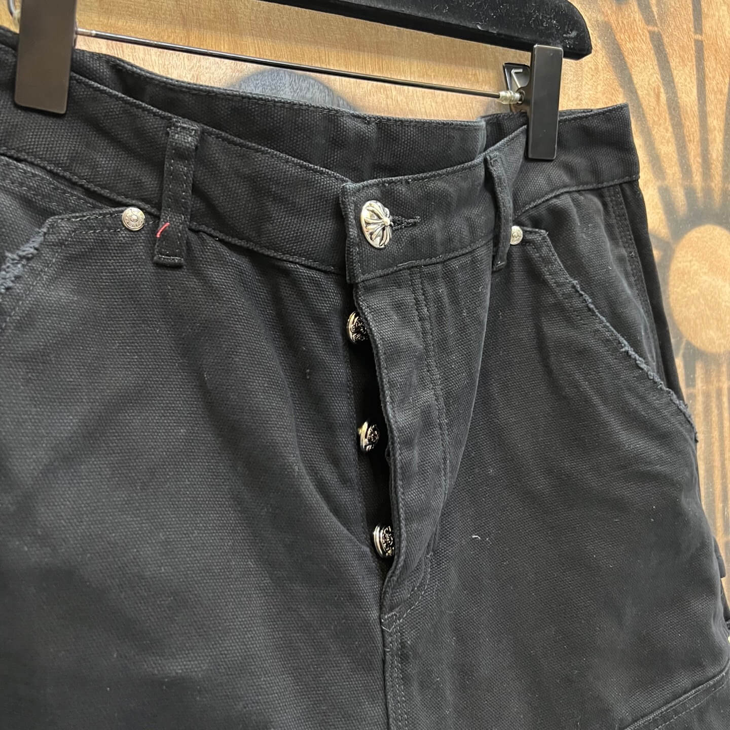 Chrome Hearts Black Denim Carpenter Shorts with White Cross Patches - Image 4