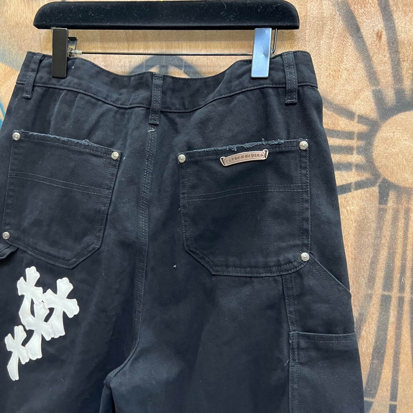 Chrome Hearts Black Denim Carpenter Shorts with White Cross Patches - Image 7