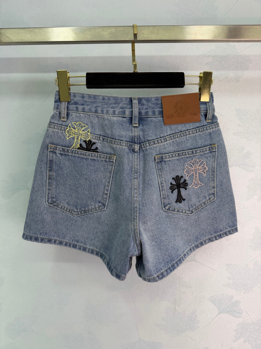 Chrome Hearts Multi-Color Cross Patch Denim Shorts - Women's High Waisted Embroidered Jean Shorts Streetwear Style. - Image 7