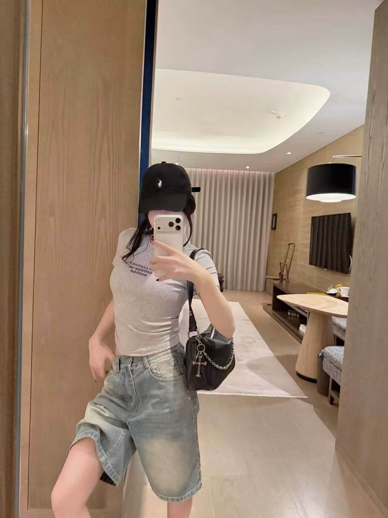 Chrome Hearts Rhinestone Cross Baggy Denim Shorts