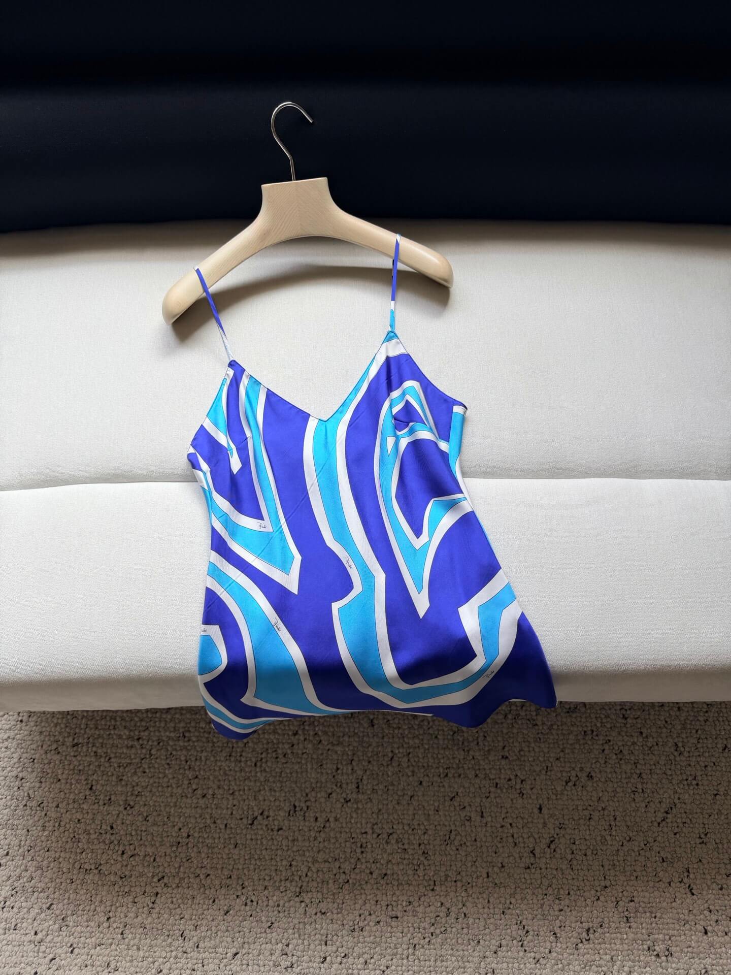 Emilio Pucci Blue & White Labirinto Print Silk Camisole Top