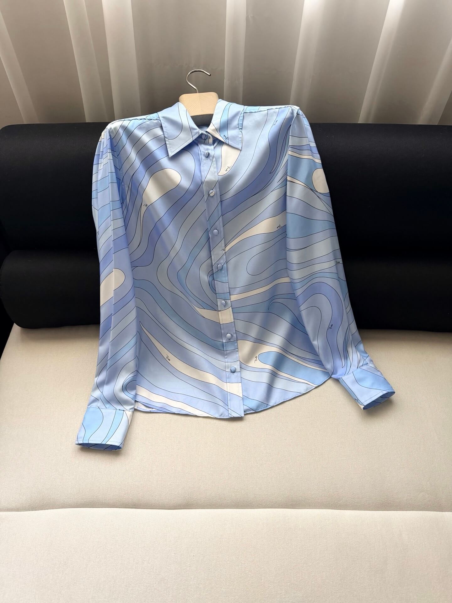 Emilio Pucci Marmo Print Silk Shirt – Blue