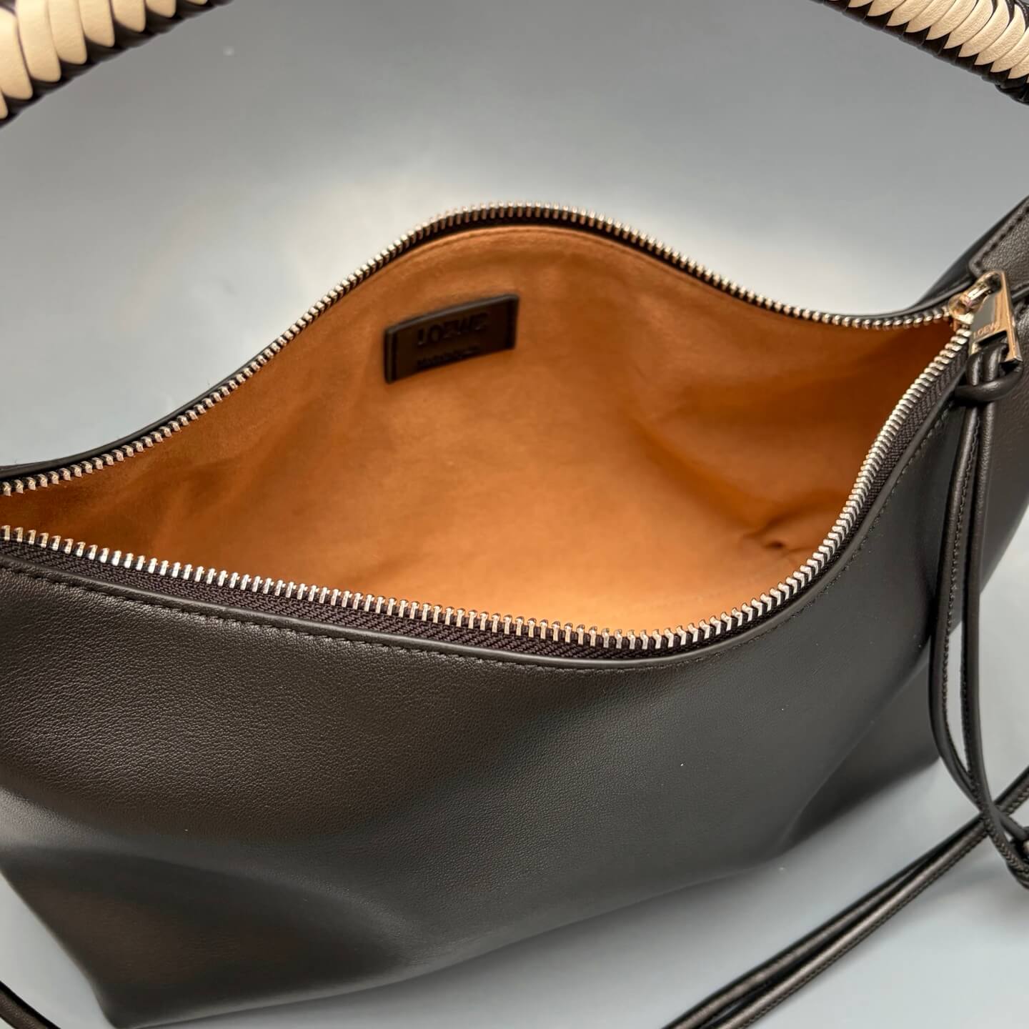 Loewe Paseo Leather Hobo Bag with Braided Handle - Black - Image 7