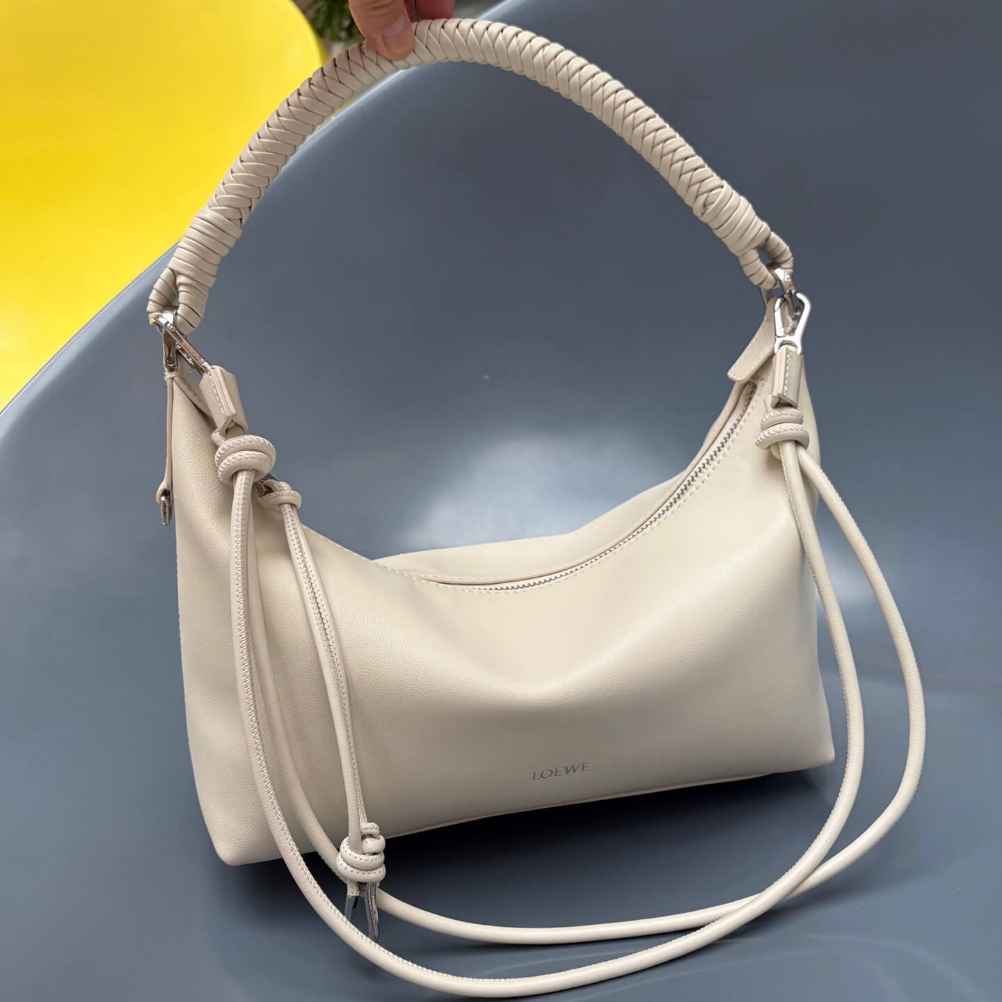 Loewe Paseo Leather Hobo Bag with Braided Handle - Cream